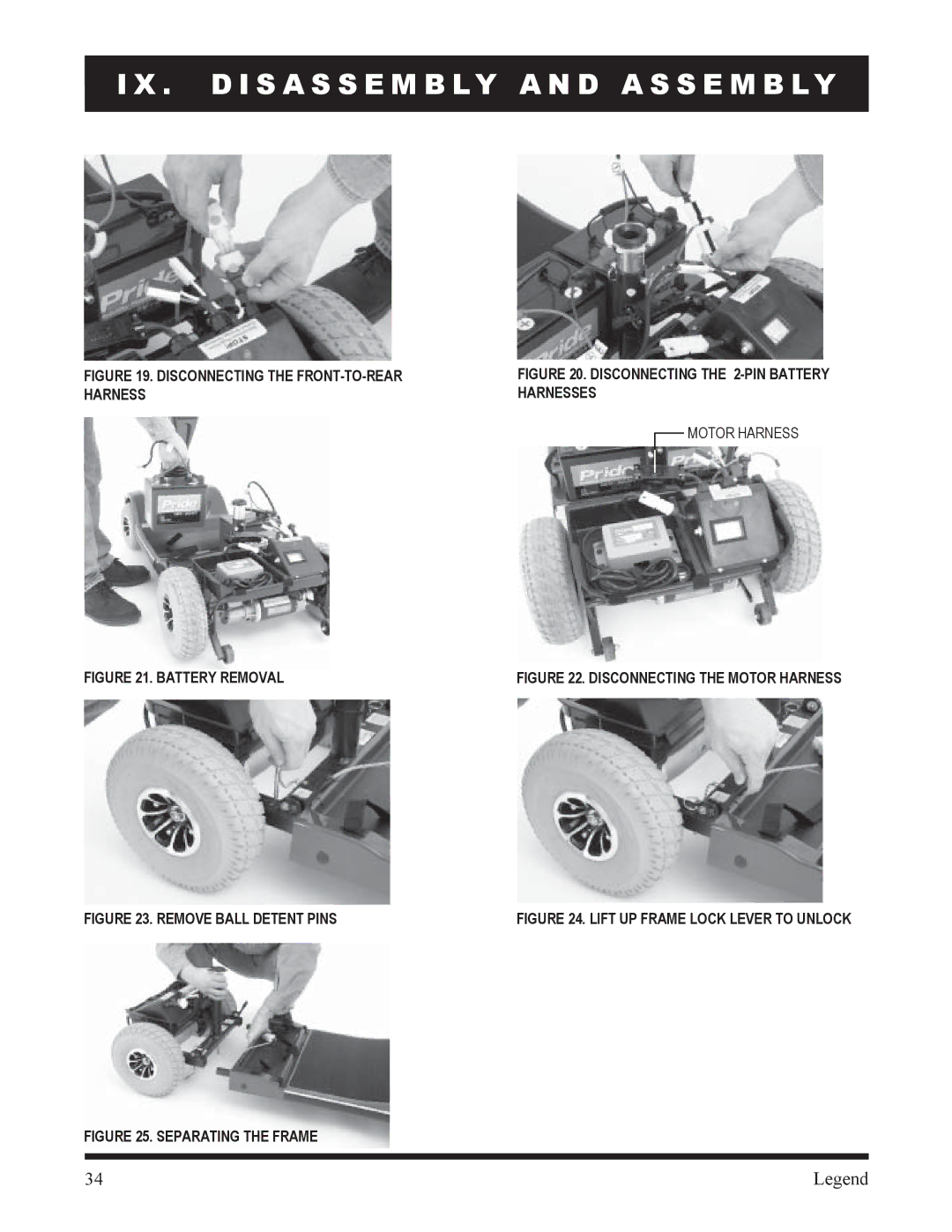 Pride Mobility SC340, SC300 owner manual Disconnecting the FRONT-TO-REAR Harness 