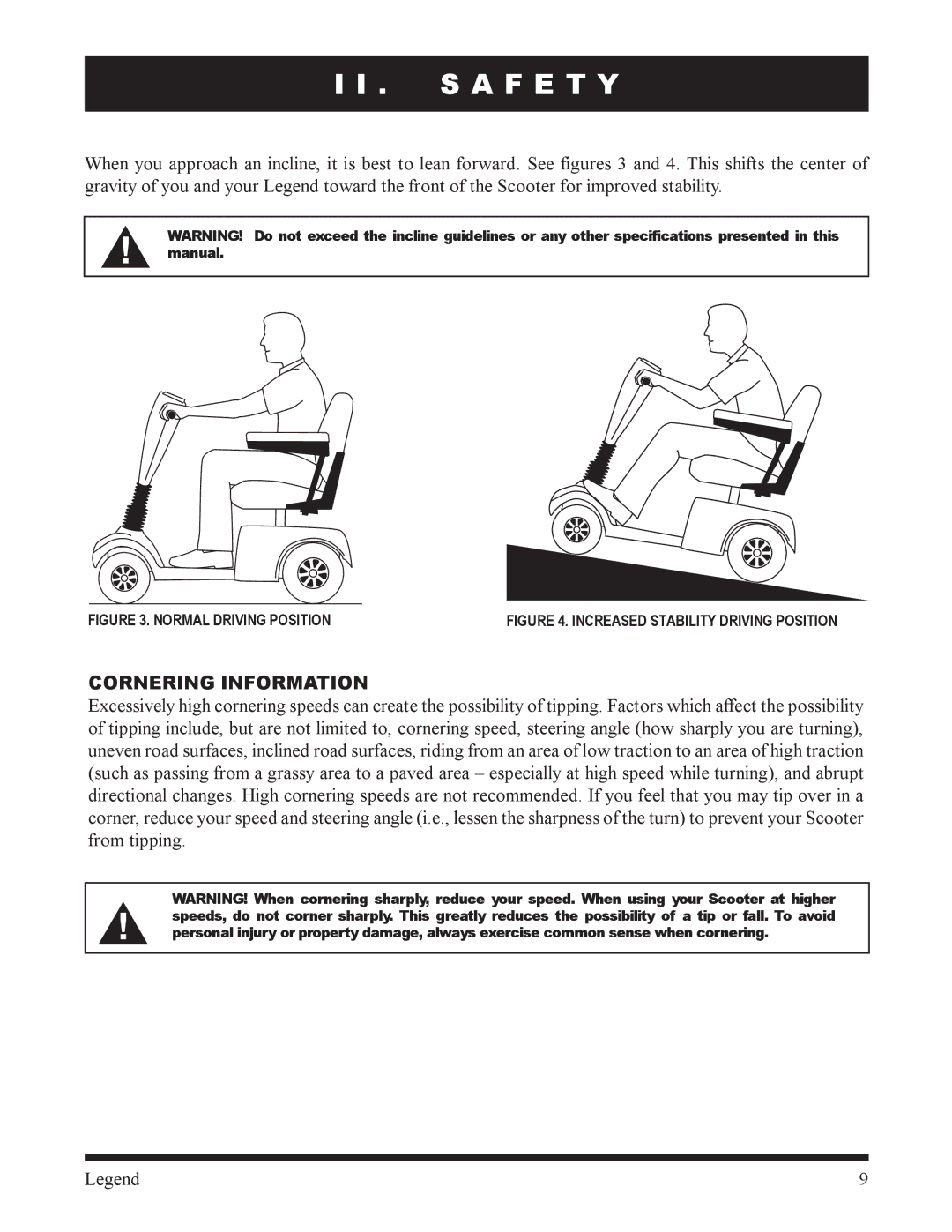 Pride Mobility SC300, SC340 owner manual Cornering Information, Normal Driving Position 