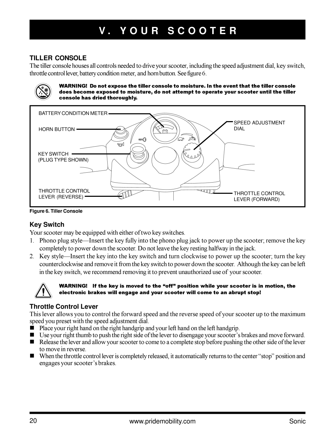 Pride Mobility SC3450 owner manual O U R S C O O T E R, Tiller Console 