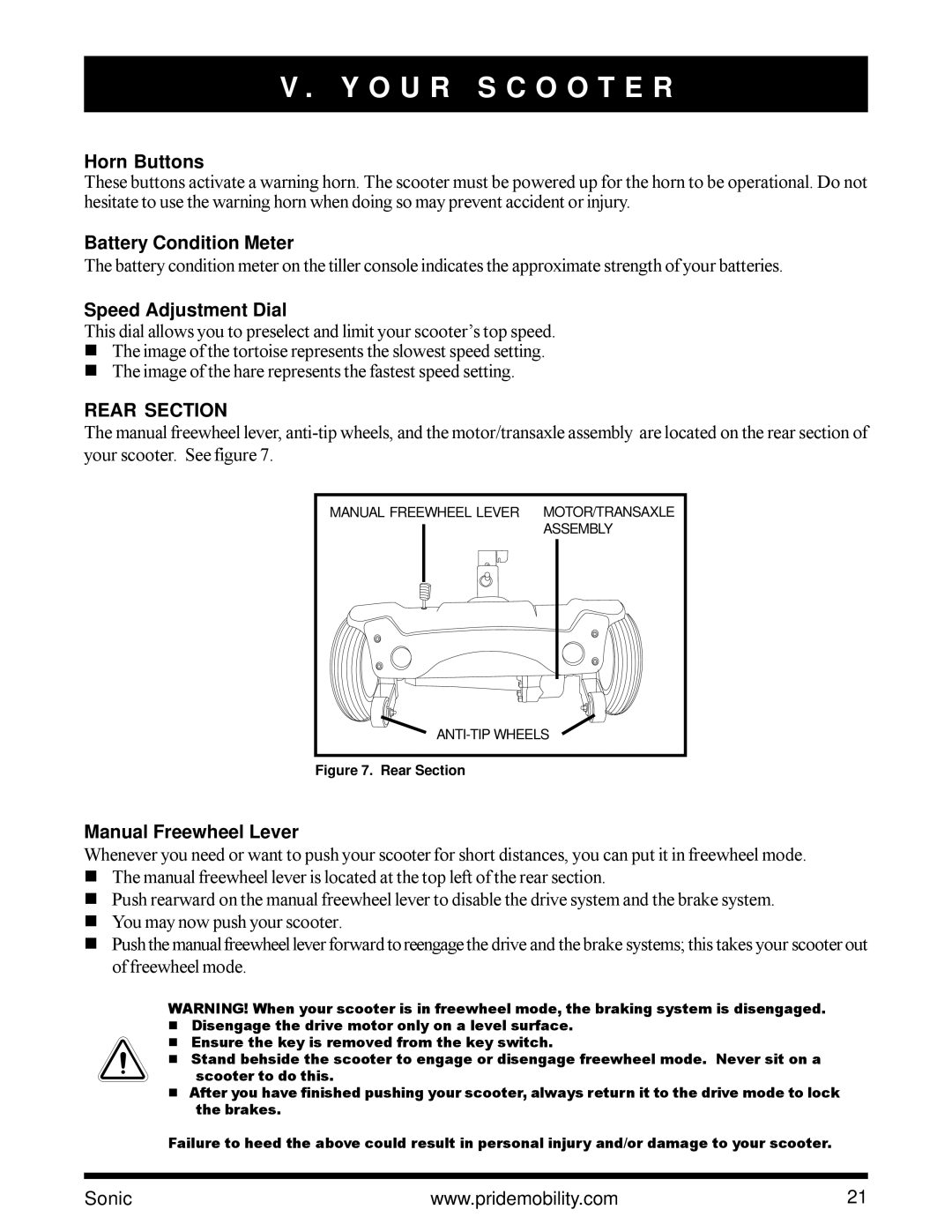 Pride Mobility SC3450 owner manual Horn Buttons, Rear Section 