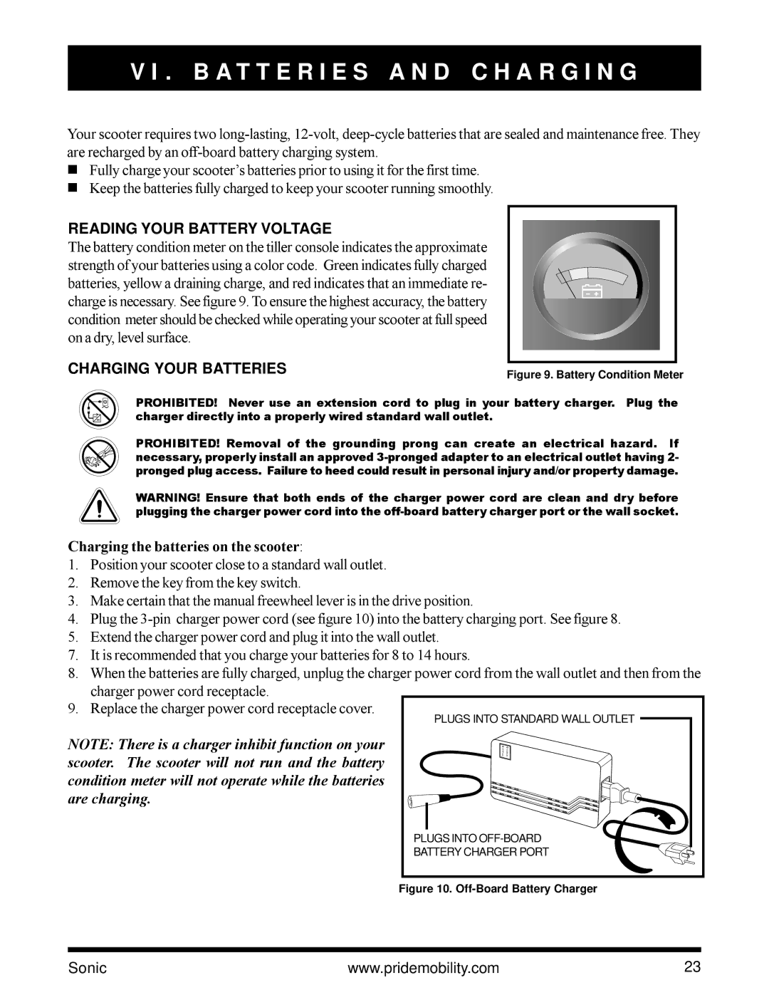 Pride Mobility SC3450 B a T T E R I E S a N D C H a R G I N G, Reading Your Battery Voltage, Charging Your Batteries 