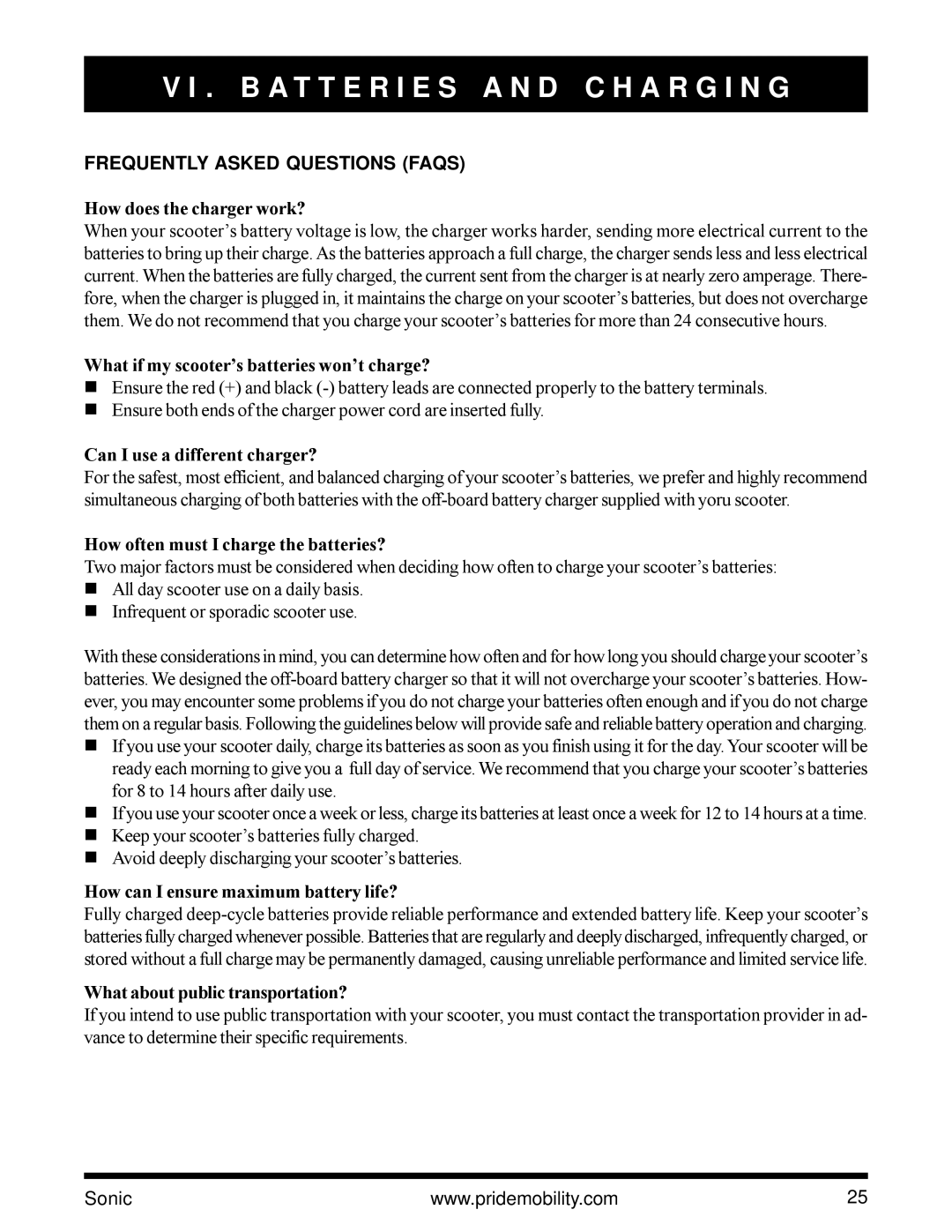 Pride Mobility SC3450 owner manual Frequently Asked Questions Faqs 