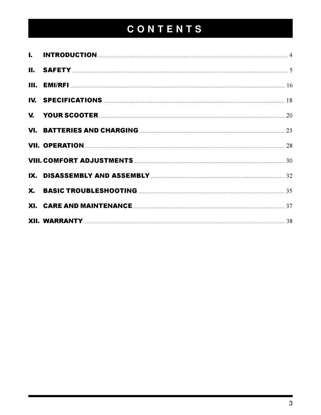 Pride Mobility SC3450 owner manual N T E N T S 