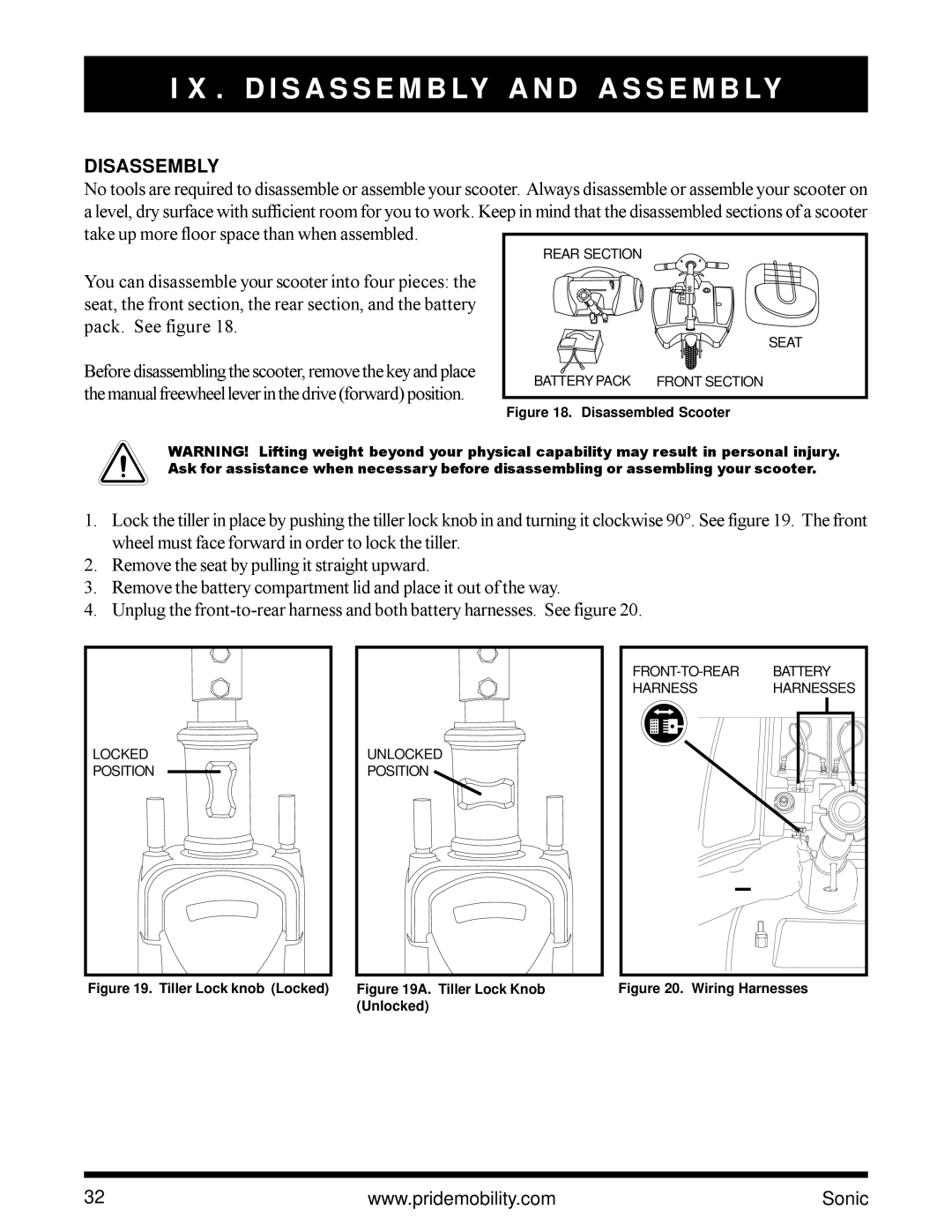 Pride Mobility SC3450 owner manual D I S a S S E M B LY a N D a S S E M B LY, Disassembly 