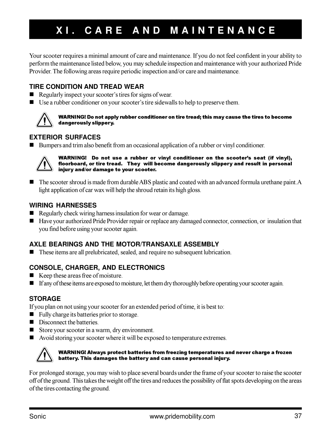 Pride Mobility SC3450 owner manual C a R E a N D M a I N T E N a N C E 