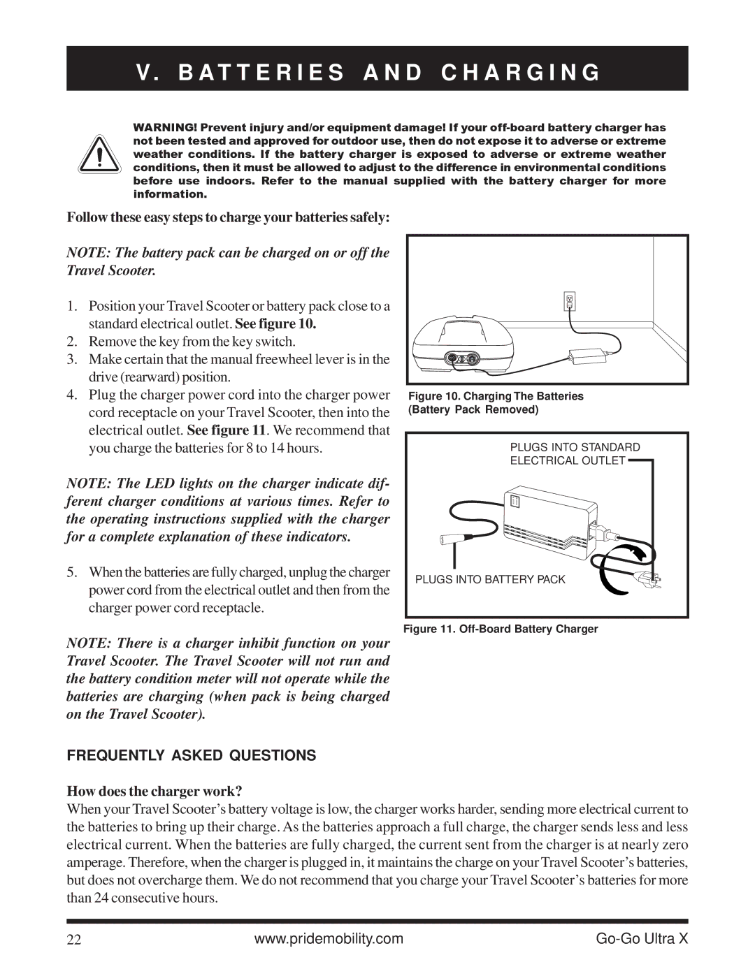 Pride Mobility SC40X owner manual Follow these easy steps to charge your batteries safely, Frequently Asked Questions 