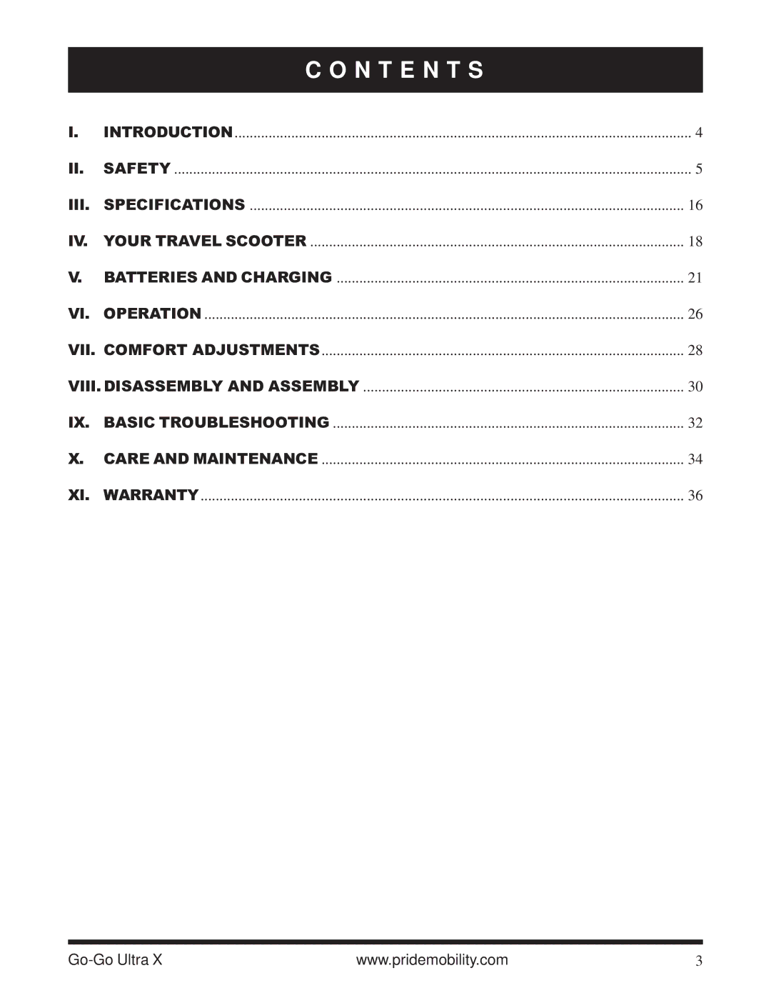 Pride Mobility SC40X owner manual N T E N T S, Iii 