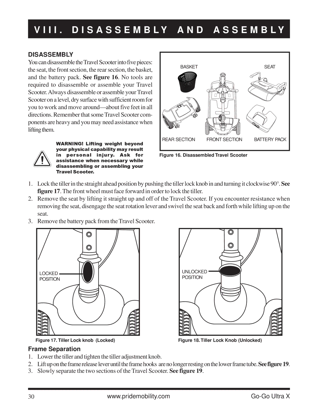 Pride Mobility SC40X owner manual I I . D I S a S S E M B L Y a N D a S S E M B L Y, Disassembly 