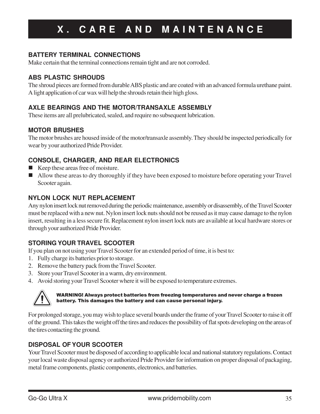 Pride Mobility SC40X Battery Terminal Connections, ABS Plastic Shrouds, Axle Bearings and the MOTOR/TRANSAXLE Assembly 