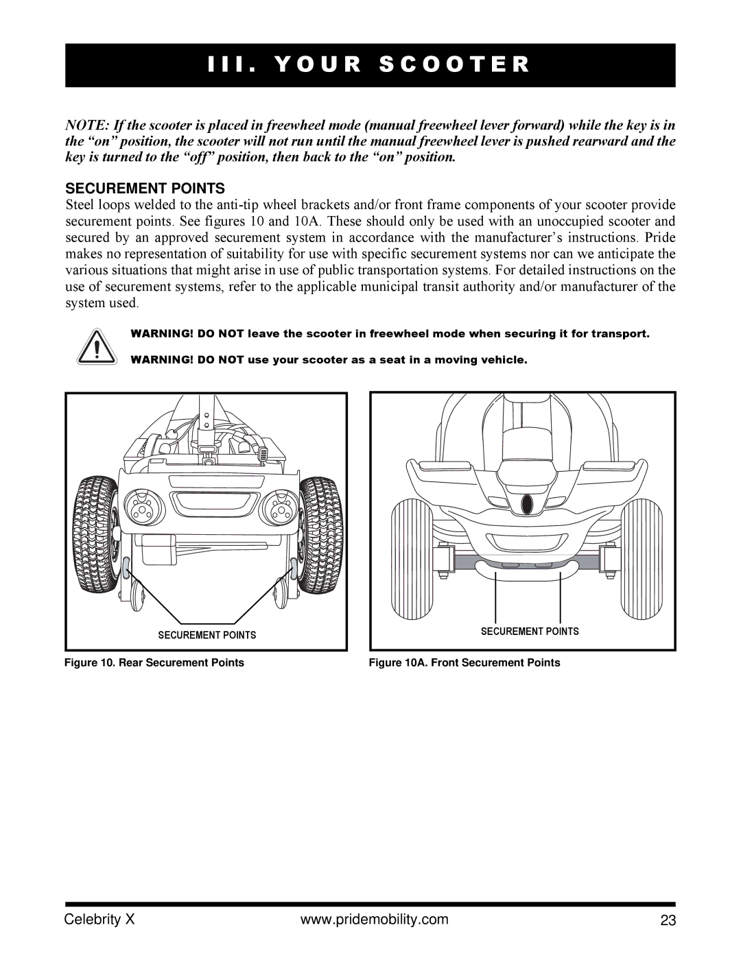 Pride Mobility SC4001, SC4401 manual Rear Securement Points 