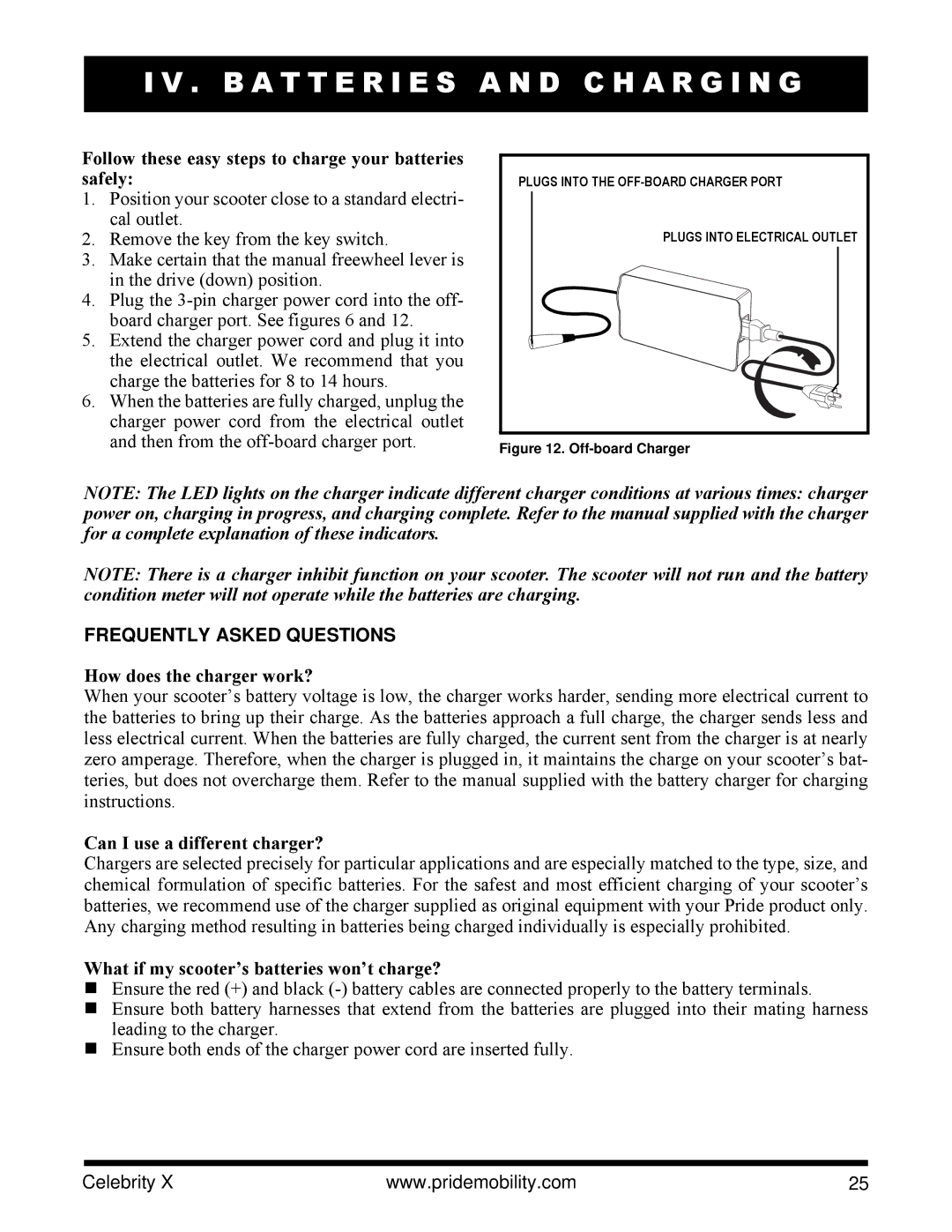 Pride Mobility SC4001, SC4401 manual Follow these easy steps to charge your batteries safely, Frequently Asked Questions 