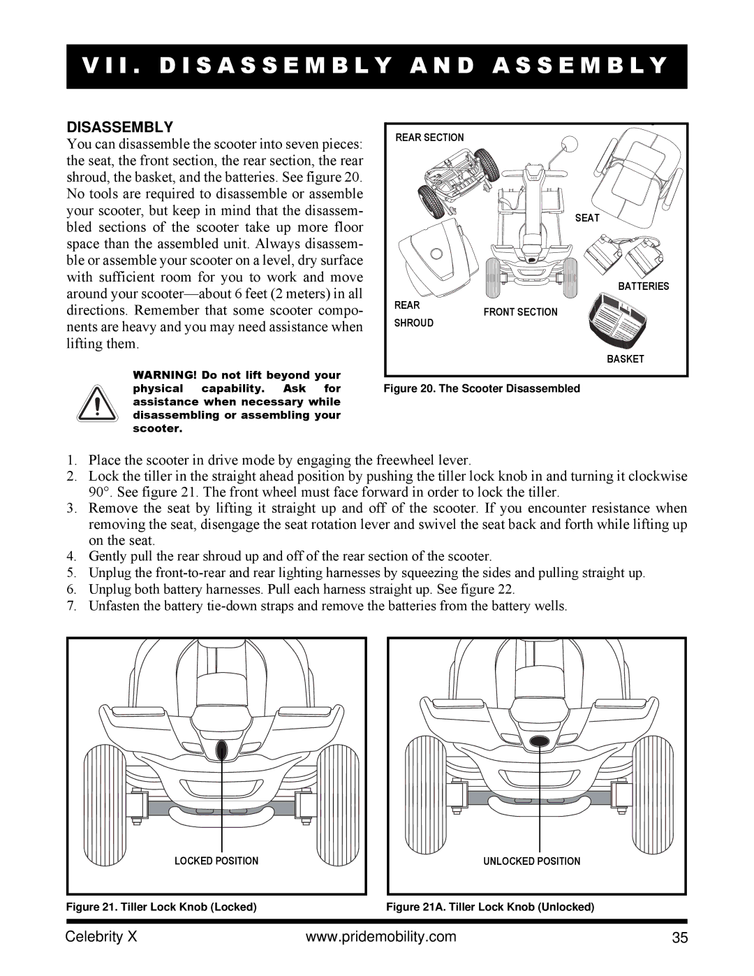 Pride Mobility SC4001, SC4401 manual I . D I S a S S E M B L Y a N D a S S E M B L Y, Disassembly 