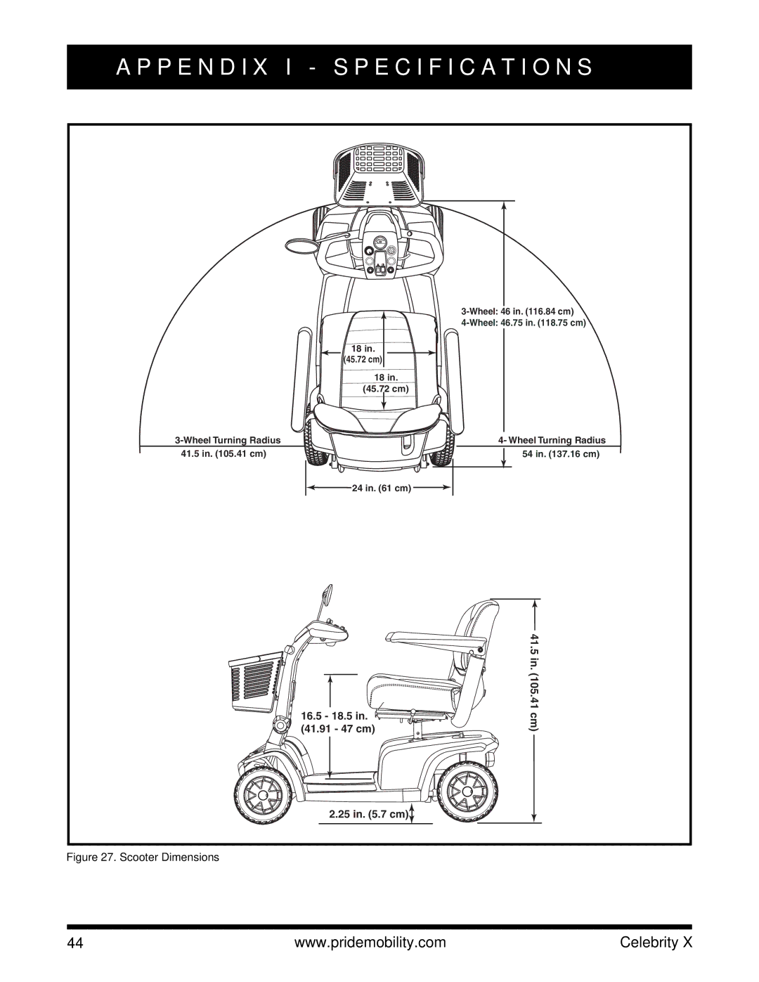 Pride Mobility SC4401, SC4001 manual P E N D I X I Specification S 