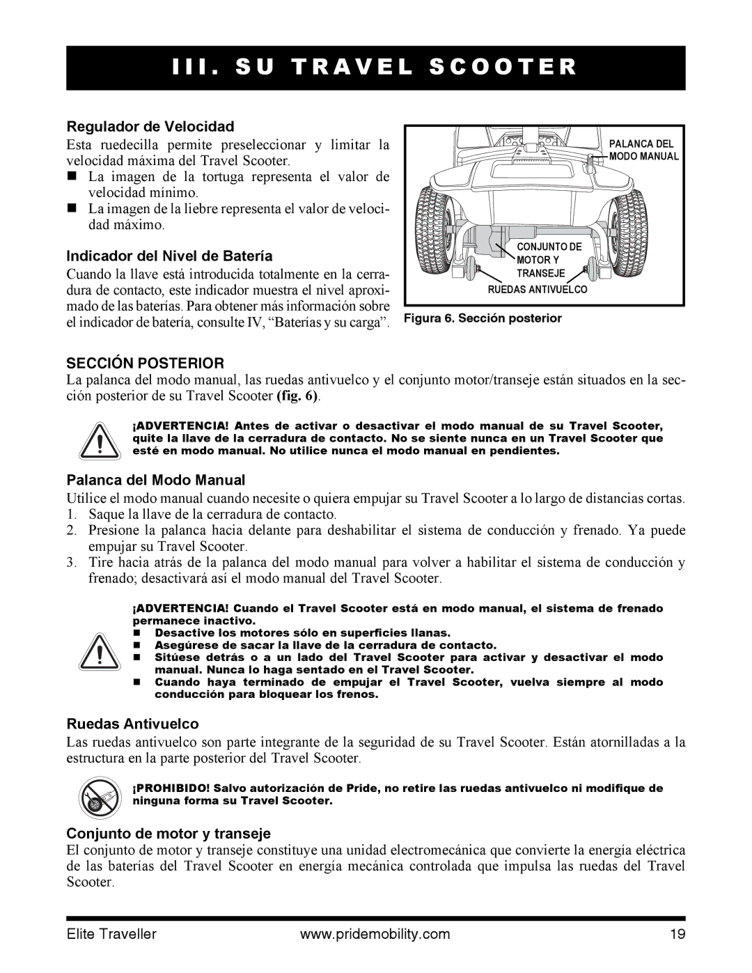 Pride Mobility SC40E, SC44E manual Regulador de Velocidad, Sección Posterior 