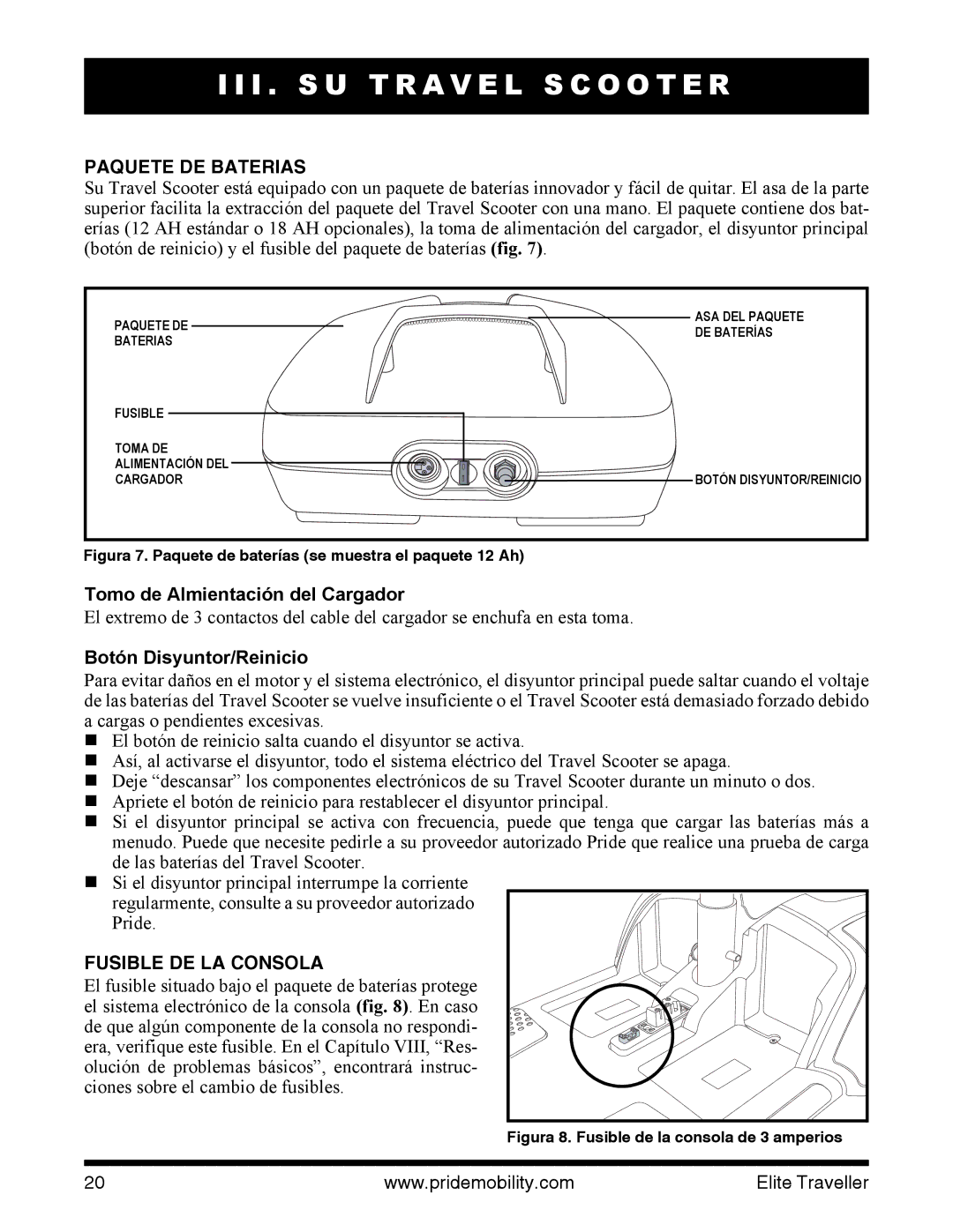 Pride Mobility SC44E, SC40E manual Paquete DE Baterias, Fusible DE LA Consola 