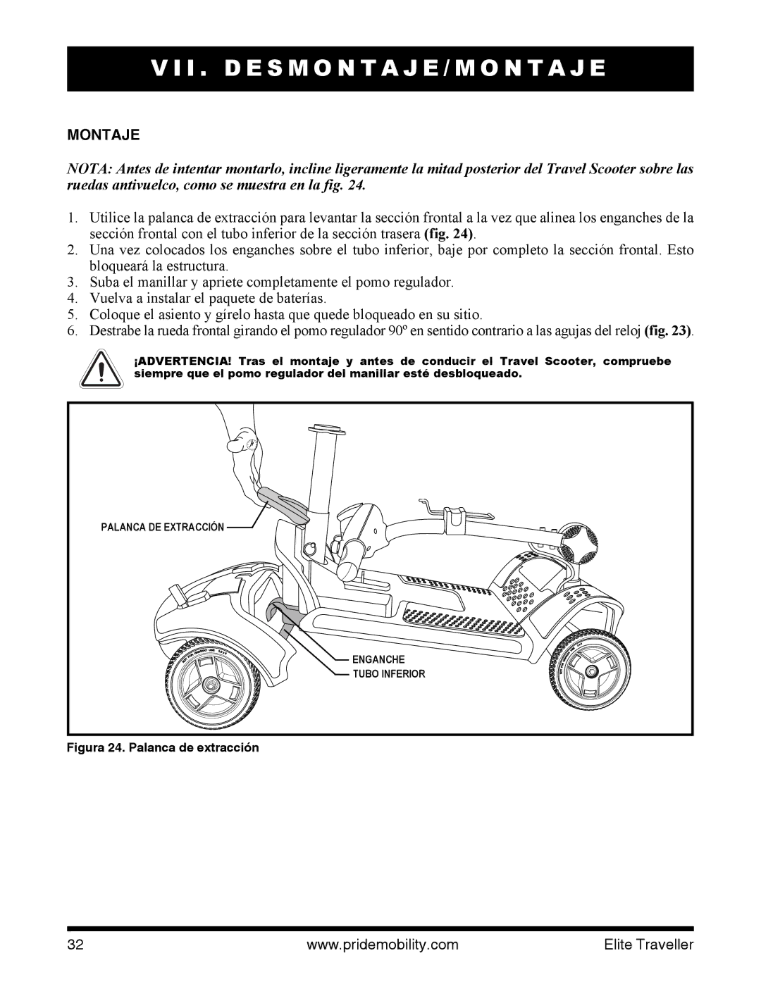 Pride Mobility SC44E, SC40E manual Montaje, Figura 24. Palanca de extracción 