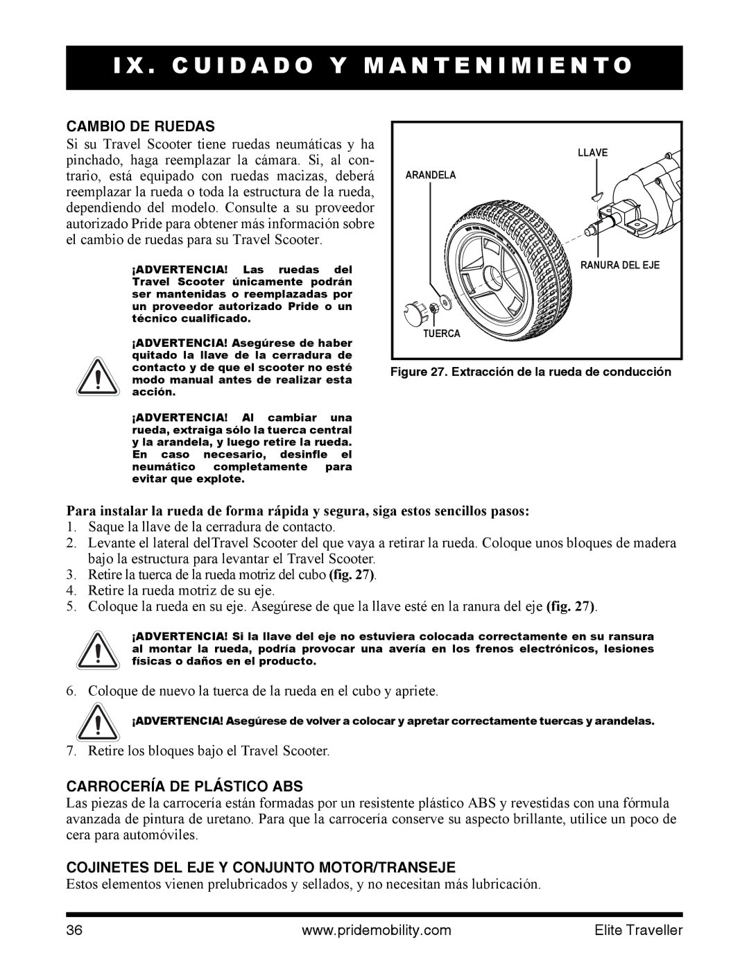 Pride Mobility SC44E, SC40E manual Cambio DE Ruedas, Carrocería DE Plástico ABS, Cojinetes DEL EJE Y Conjunto MOTOR/TRANSEJE 