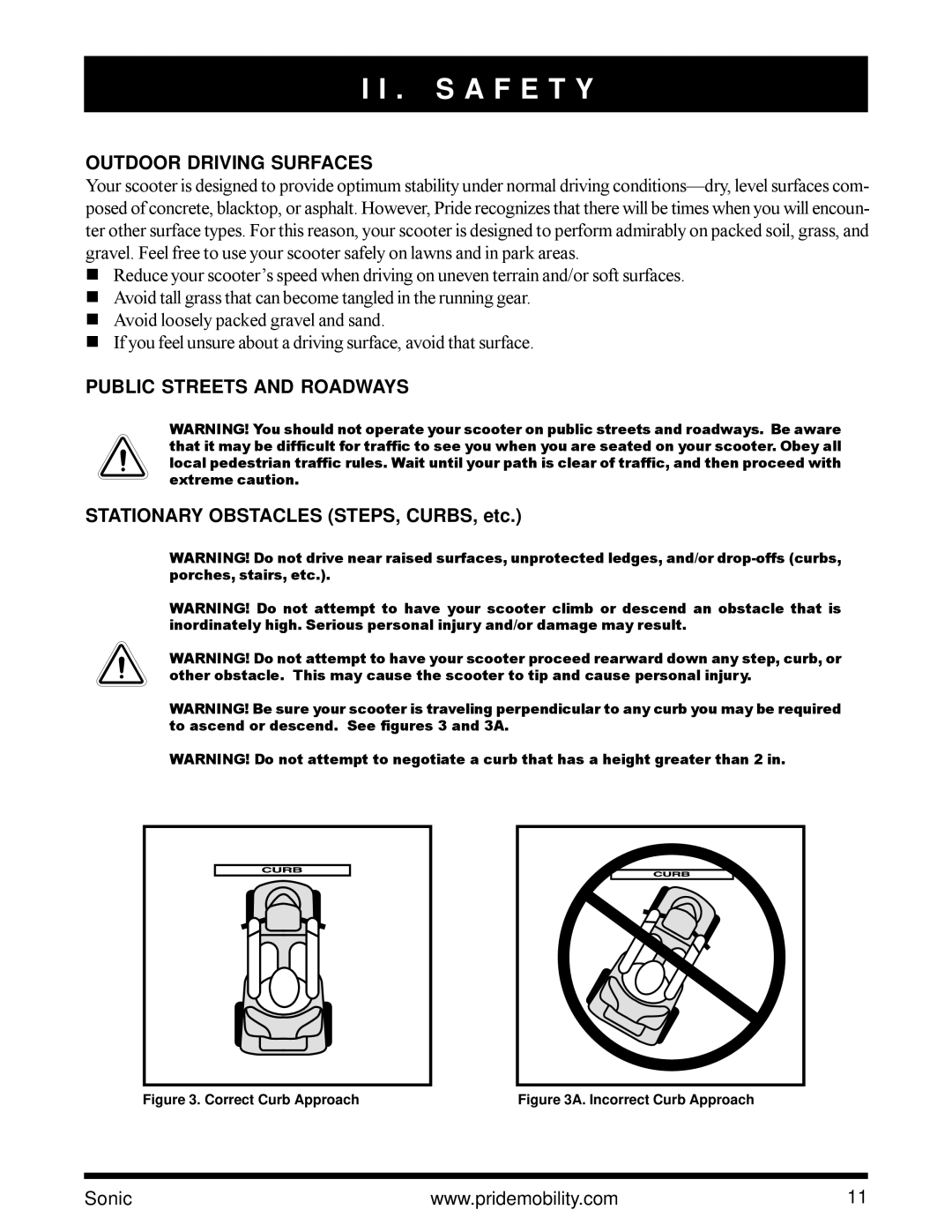 Pride Mobility SC52 owner manual Outdoor Driving Surfaces, Public Streets and Roadways 