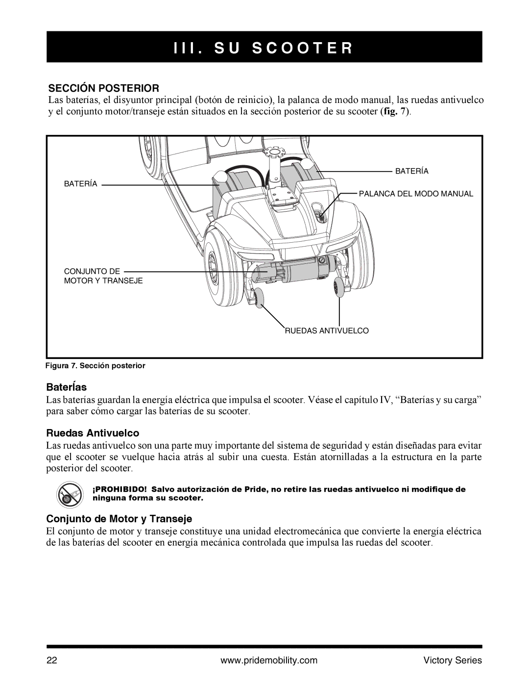 Pride Mobility SC610/SC710 manual Sección Posterior, BaterÍas 