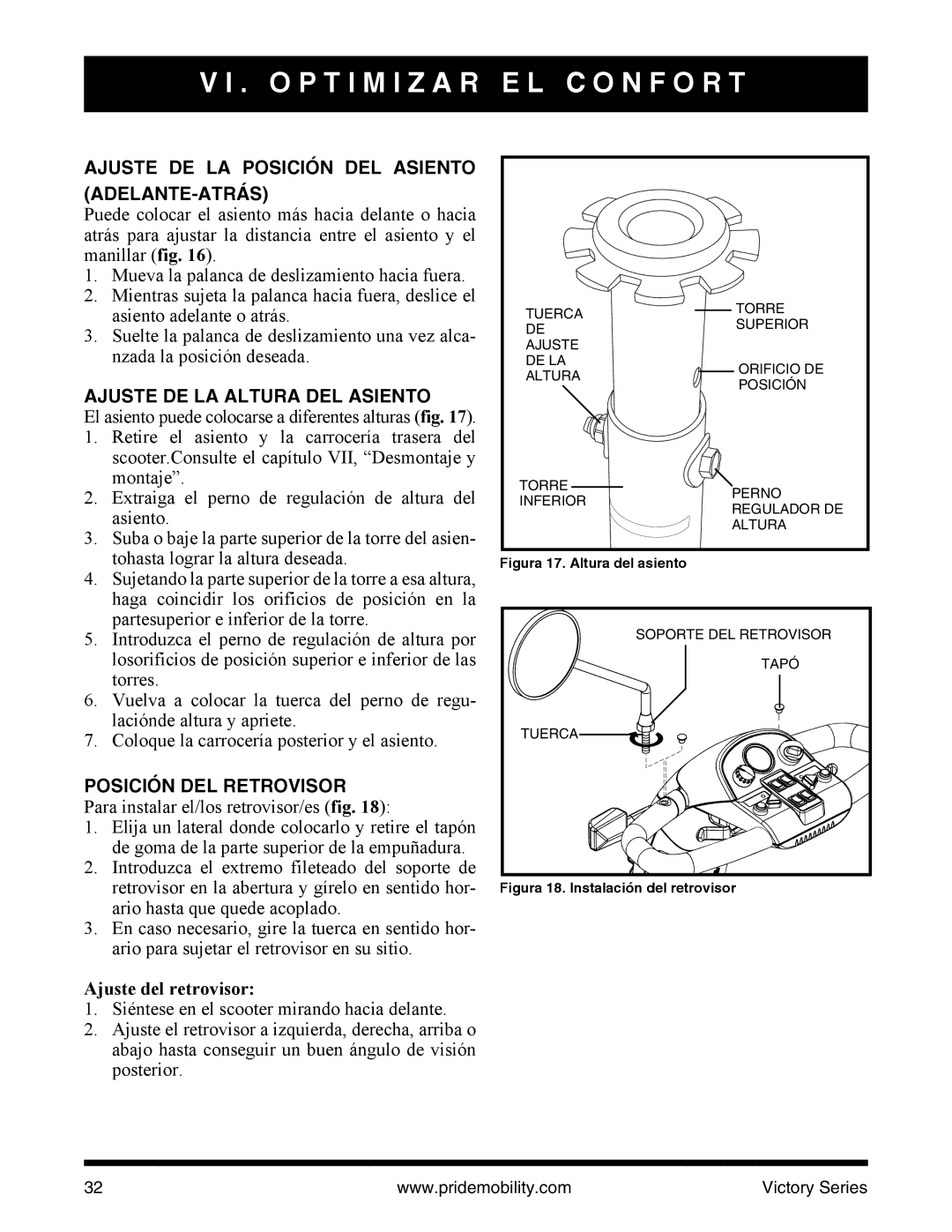 Pride Mobility SC610/SC710 manual Ajuste DE LA Posición DEL Asiento ADELANTE-ATRÁS, Ajuste DE LA Altura DEL Asiento 