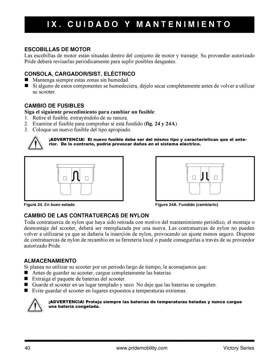 Pride Mobility SC610/SC710 Escobillas DE Motor, Cambio DE Fusibles, Cambio DE LAS Contratuercas DE Nylon, Almacenamiento 