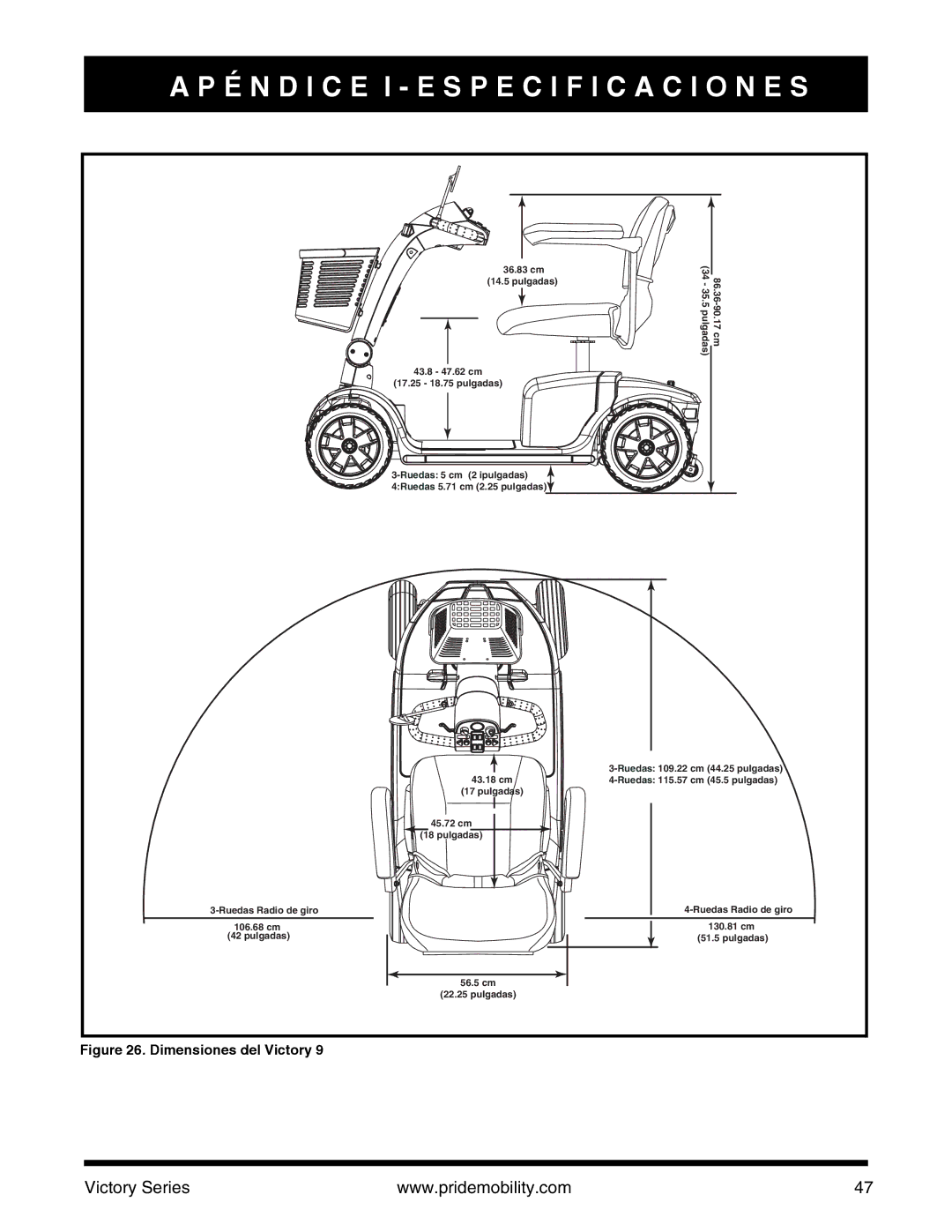 Pride Mobility SC610/SC710 manual É N D I C E I E S P E C I F I C a C I O N E S 