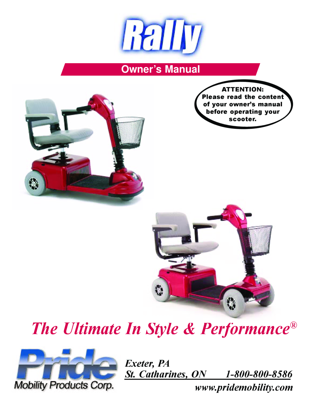 Pride Mobility scooter owner manual Ultimate In Style & Performance 