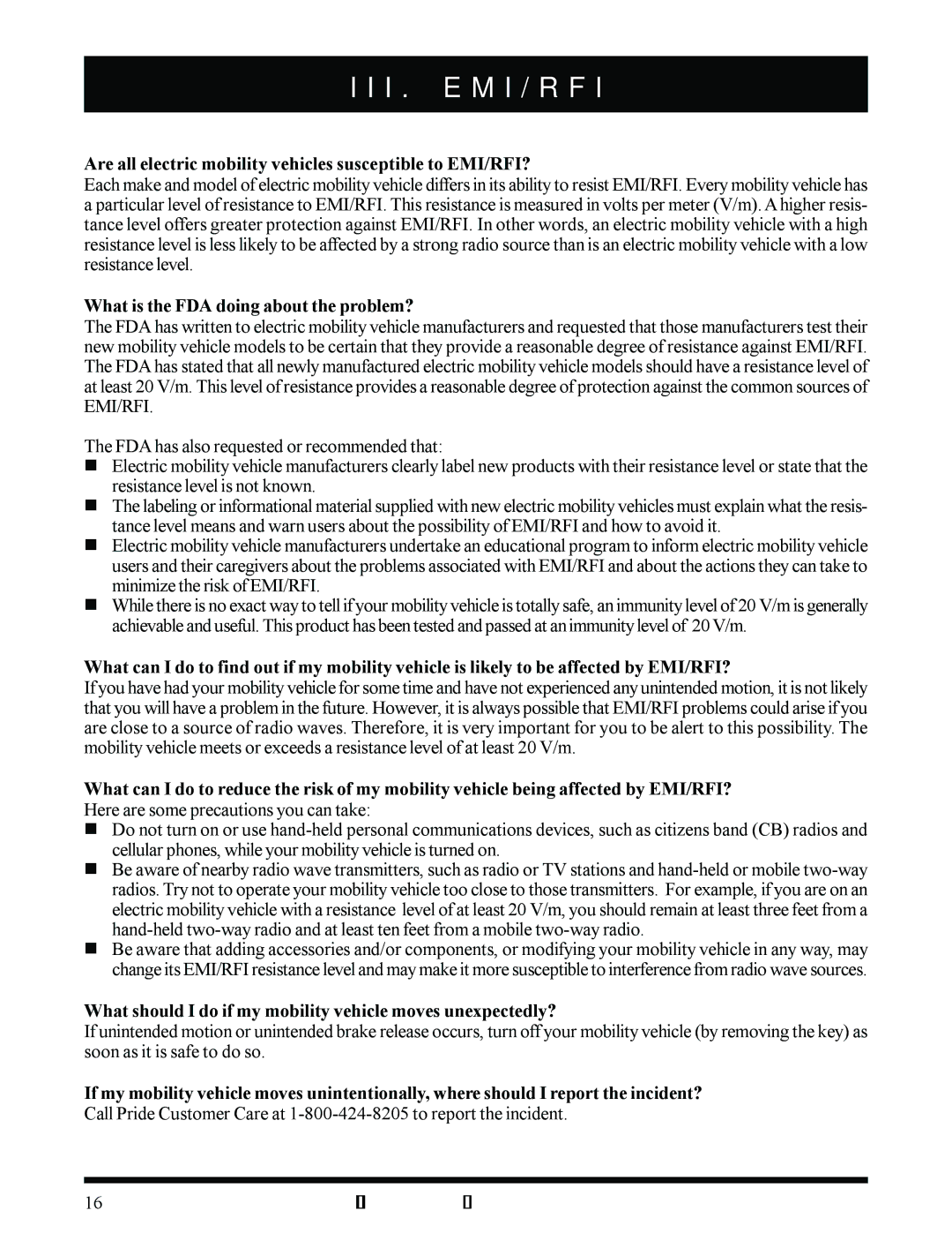 Pride Mobility scooter owner manual Are all electric mobility vehicles susceptible to EMI/RFI? 