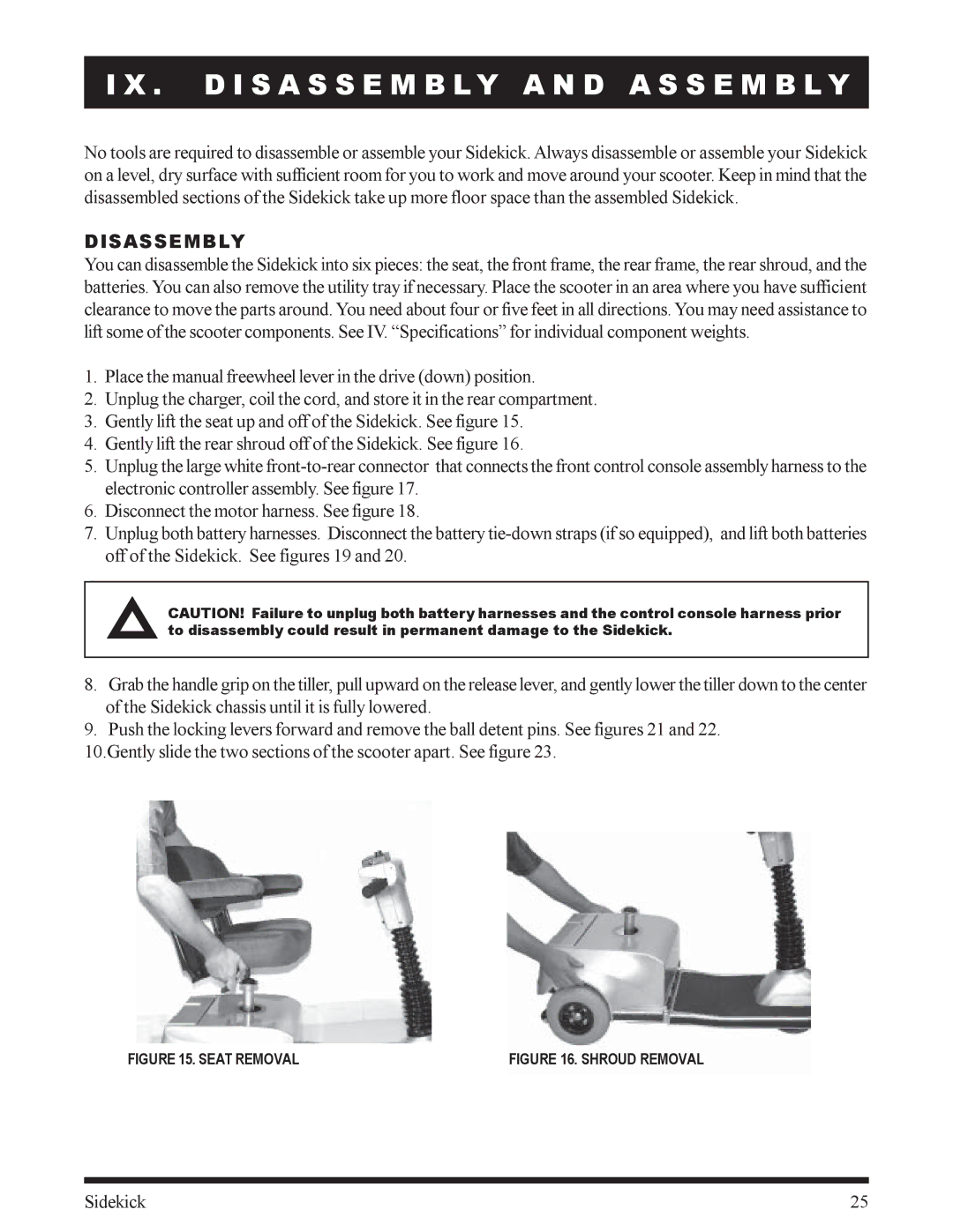 Pride Mobility Sidekick manual D I S a S S E M B L Y a N D a S S E M B L Y, Disassembly 