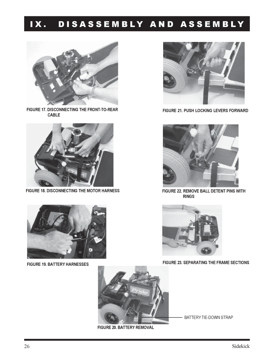 Pride Mobility Sidekick manual Disconnecting the FRONT-TO-REAR 