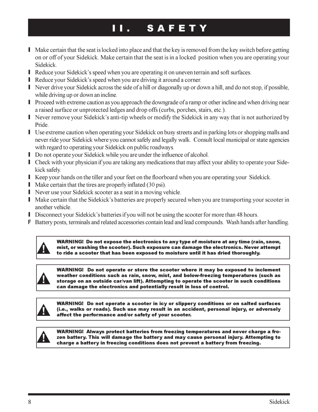 Pride Mobility Sidekick manual S a F E T Y 