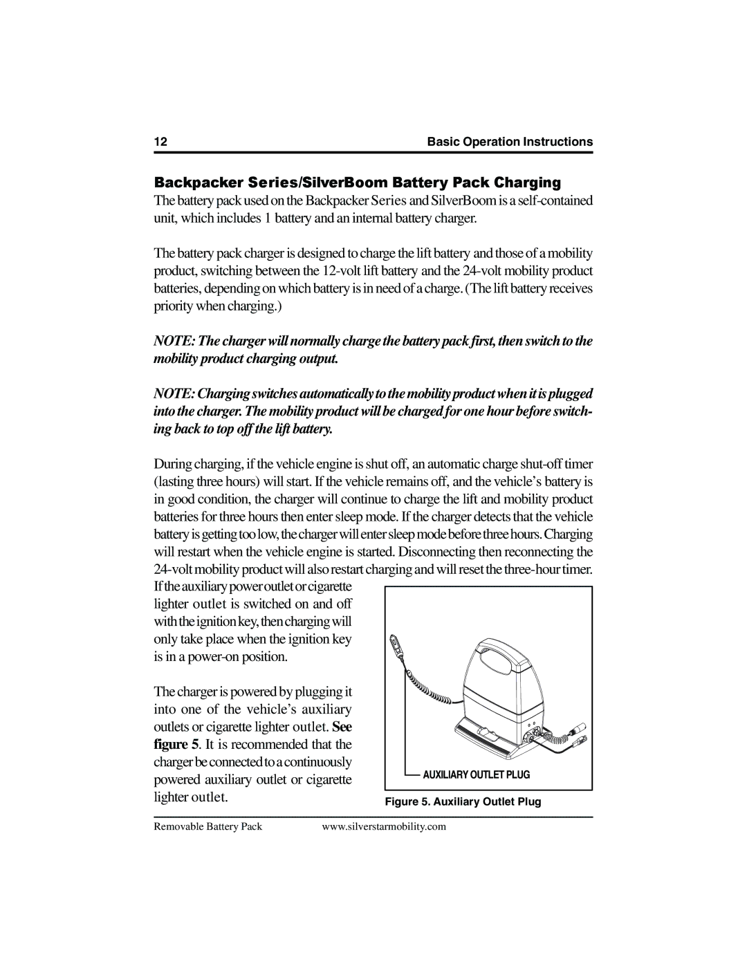 Pride Mobility SilverStar manual Backpacker Series/SilverBoom Battery Pack Charging 