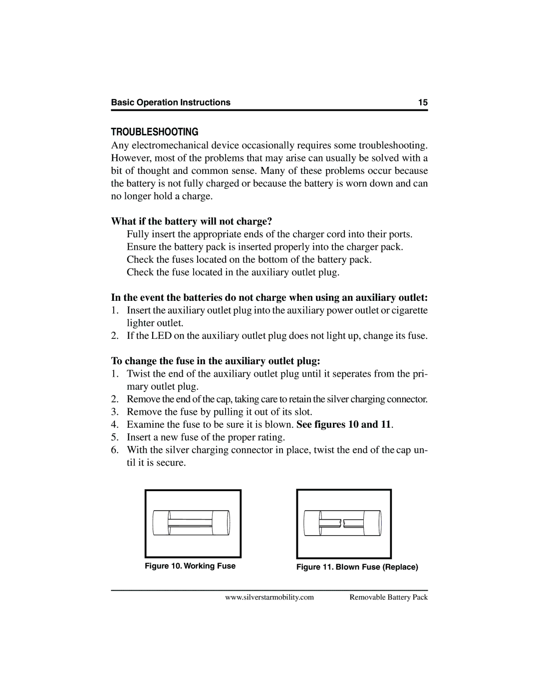 Pride Mobility SilverStar manual Troubleshooting, What if the battery will not charge? 