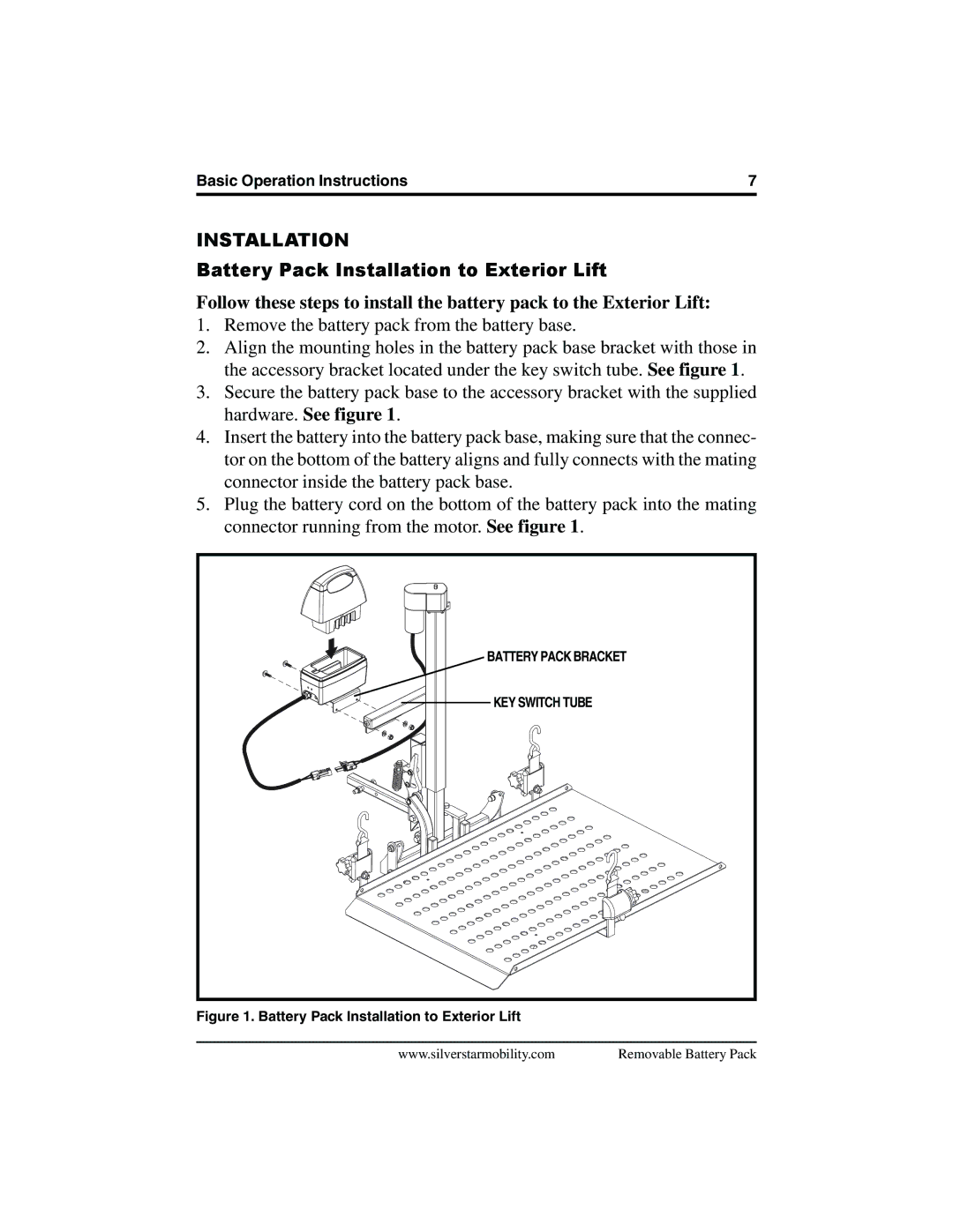 Pride Mobility SilverStar manual Battery Pack Installation to Exterior Lift 