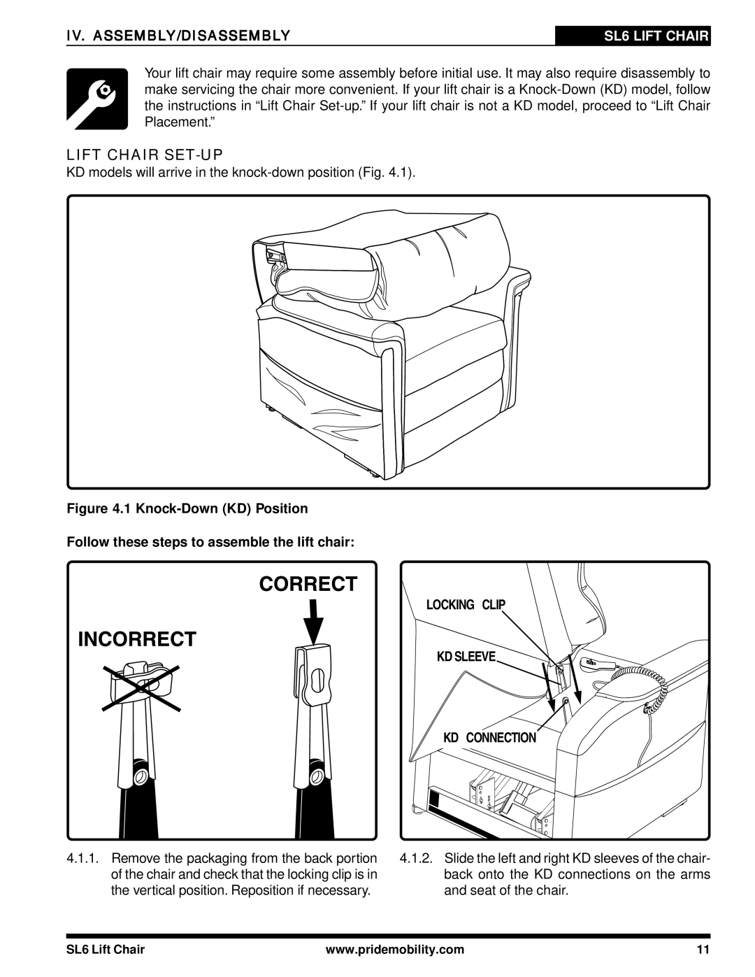 Pride Mobility SL6 manual Lift Chair SET-UP, Locking Clip KD Sleeve KD Connection 