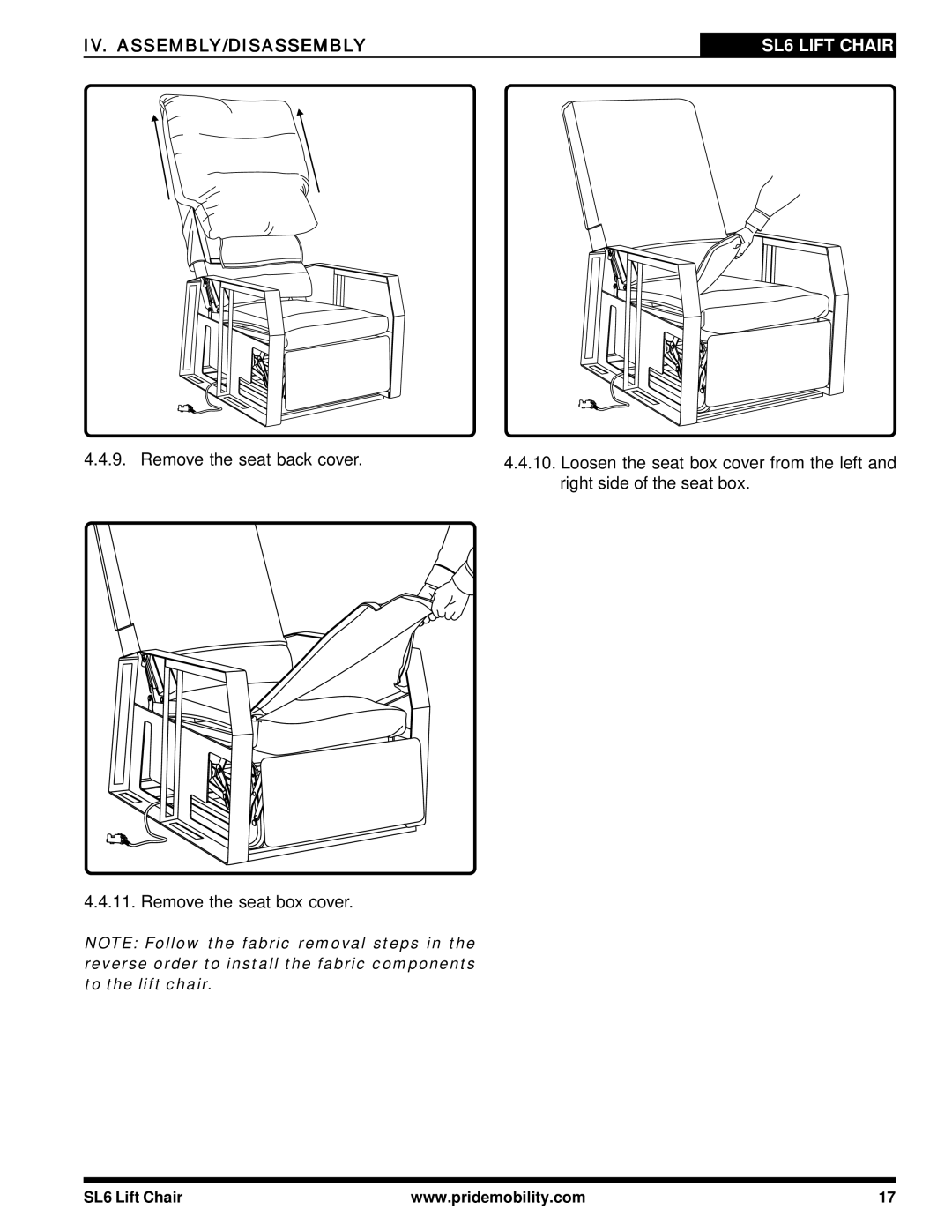 Pride Mobility manual SL6 Lift Chair 