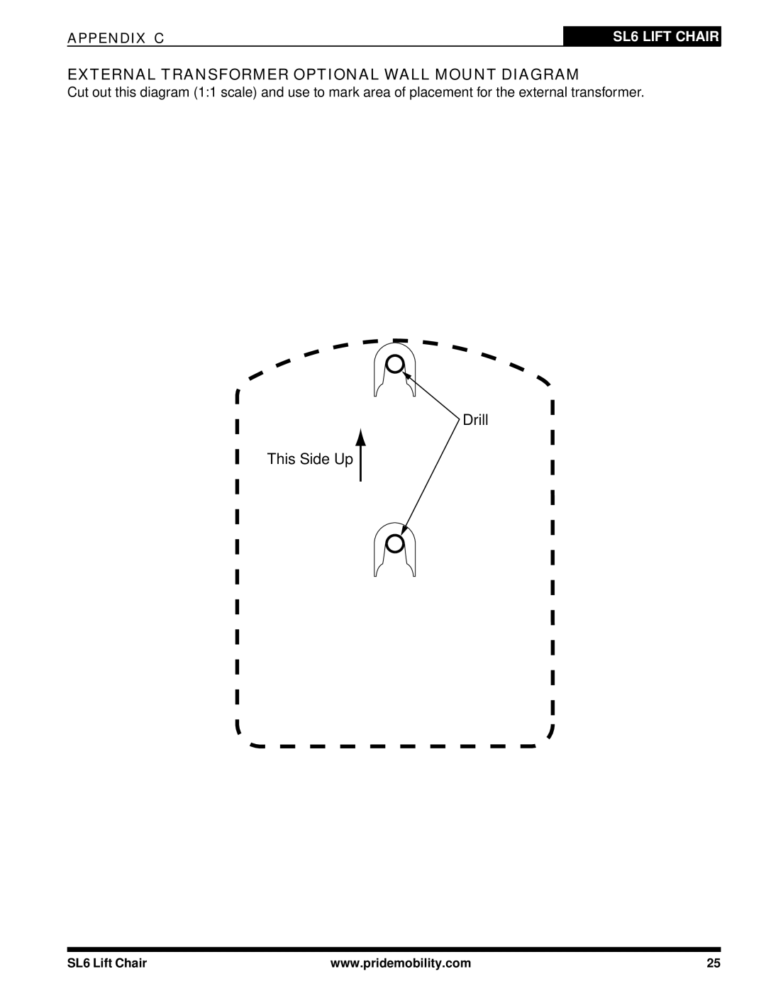 Pride Mobility SL6 manual External Transformer Optional Wall Mount Diagram 