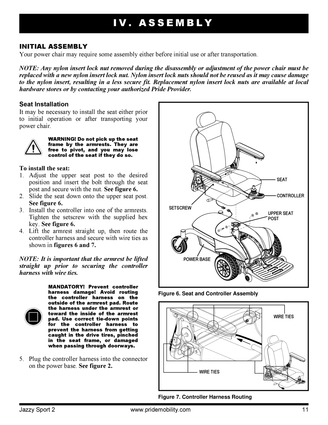 Pride Mobility Sport 2 manual A S S E M B L Y, Initial Assembly, Seat Installation, To install the seat, See figure 