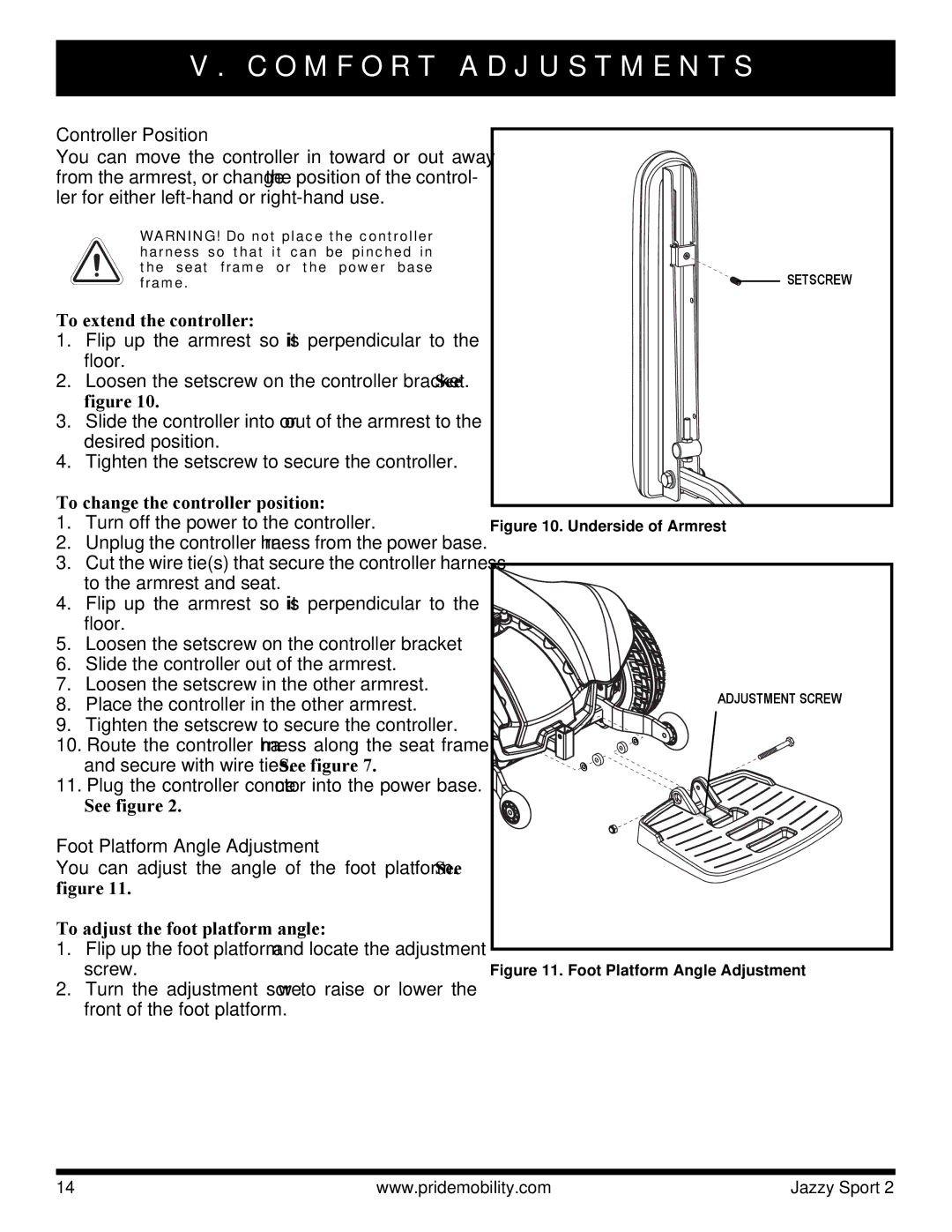 Pride Mobility Sport 2 manual Controller Position, To extend the controller, To change the controller position 