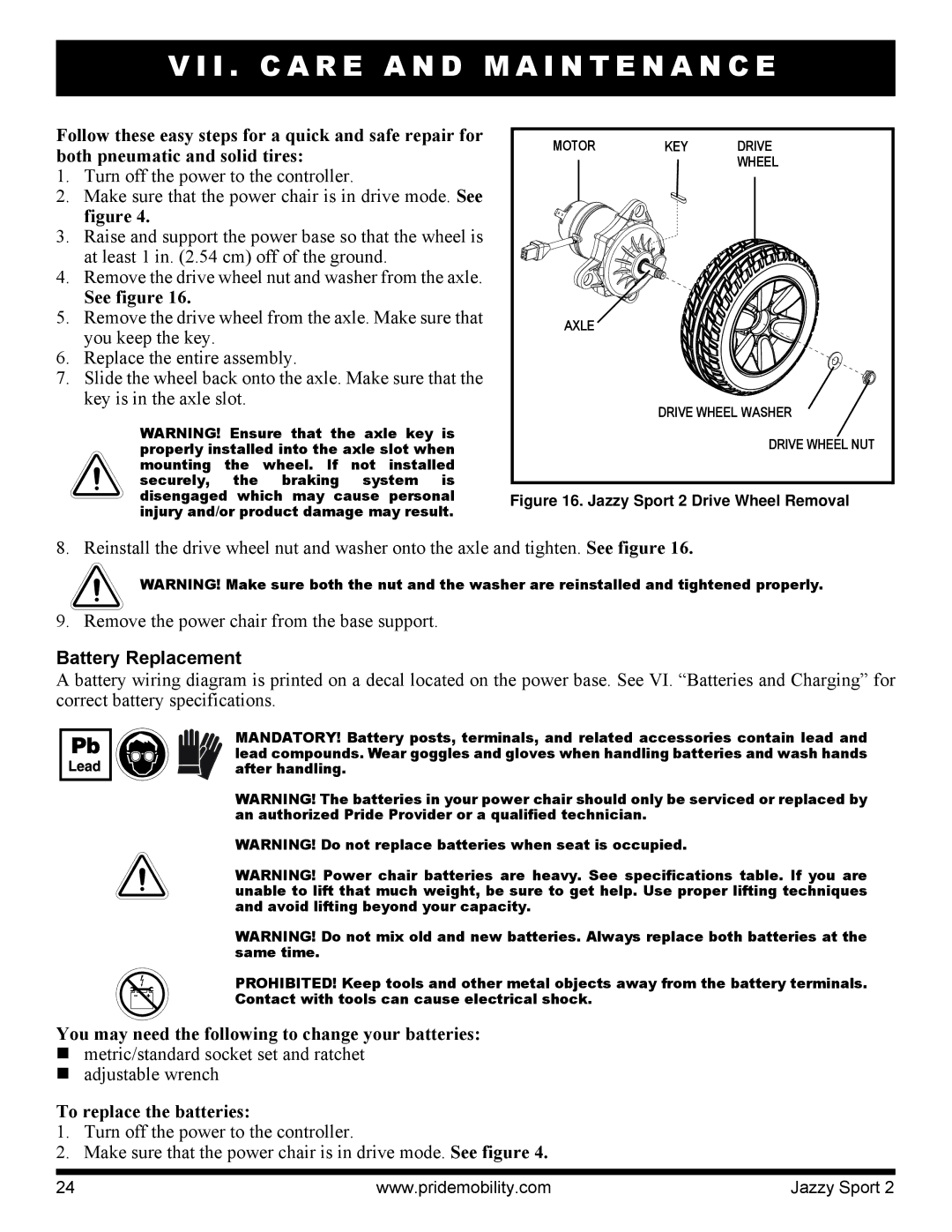 Pride Mobility Sport 2 manual Follow these easy steps for a quick and safe repair for, Both pneumatic and solid tires 