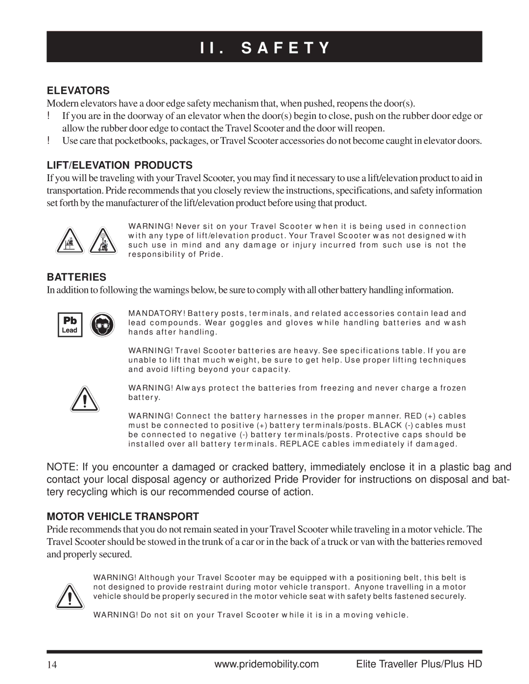 Pride Mobility Traveller Plus HD manual Elevators, LIFT/ELEVATION Products, Batteries, Motor Vehicle Transport 
