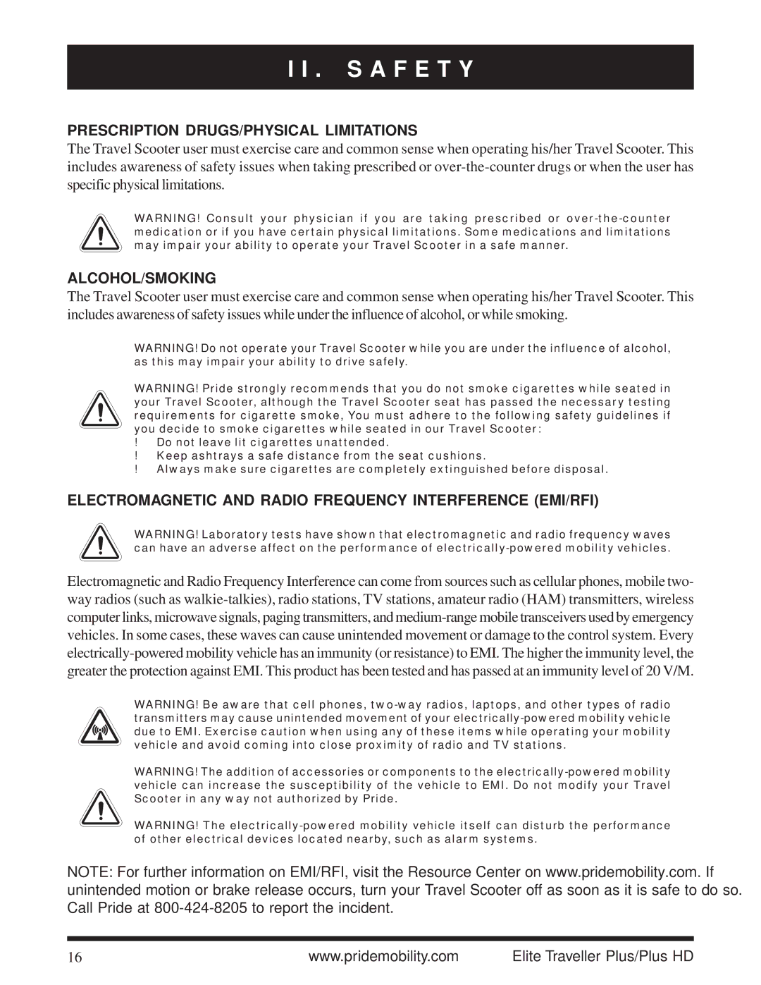 Pride Mobility Traveller Plus HD manual Prescription DRUGS/PHYSICAL Limitations, Alcohol/Smoking 