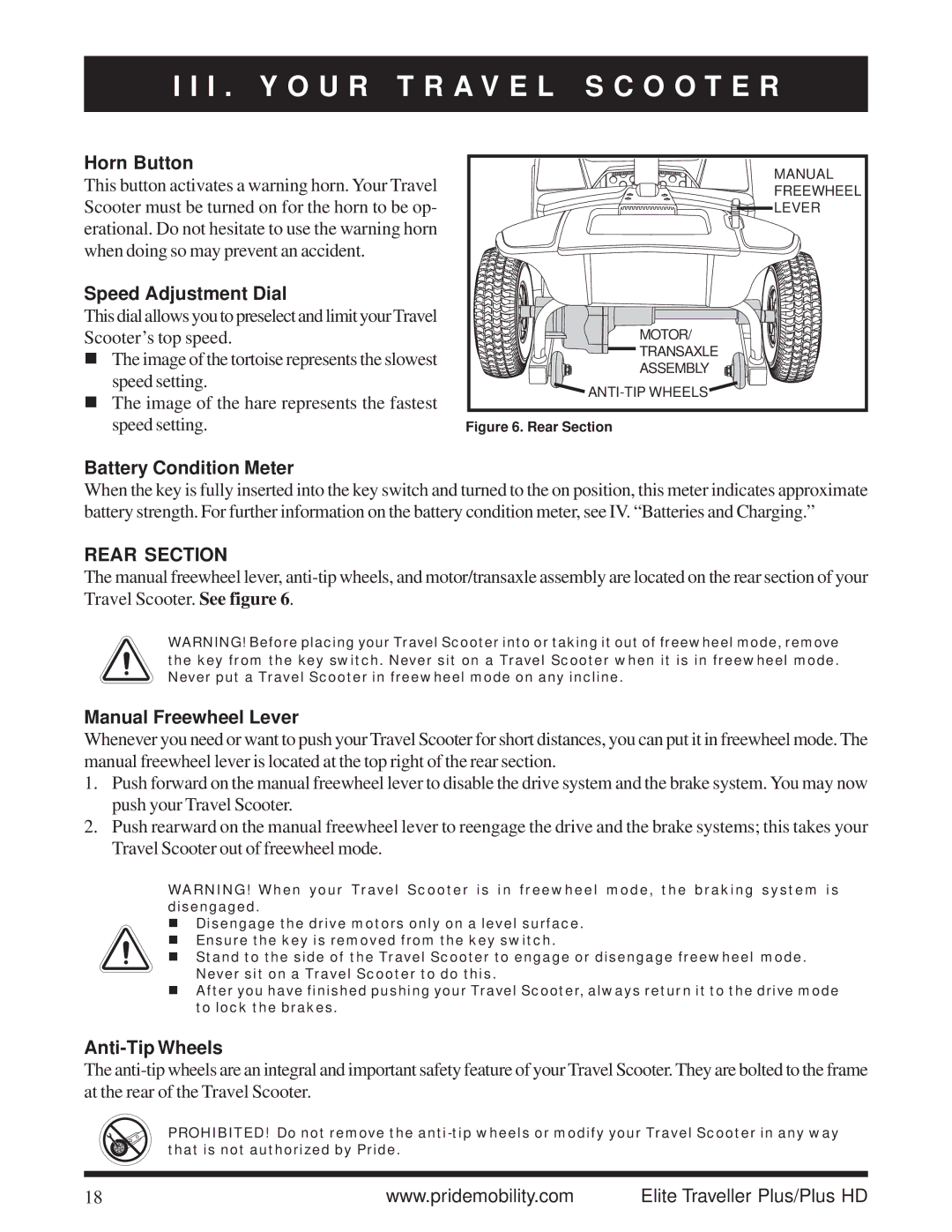 Pride Mobility Traveller Plus HD manual Horn Button, Rear Section 