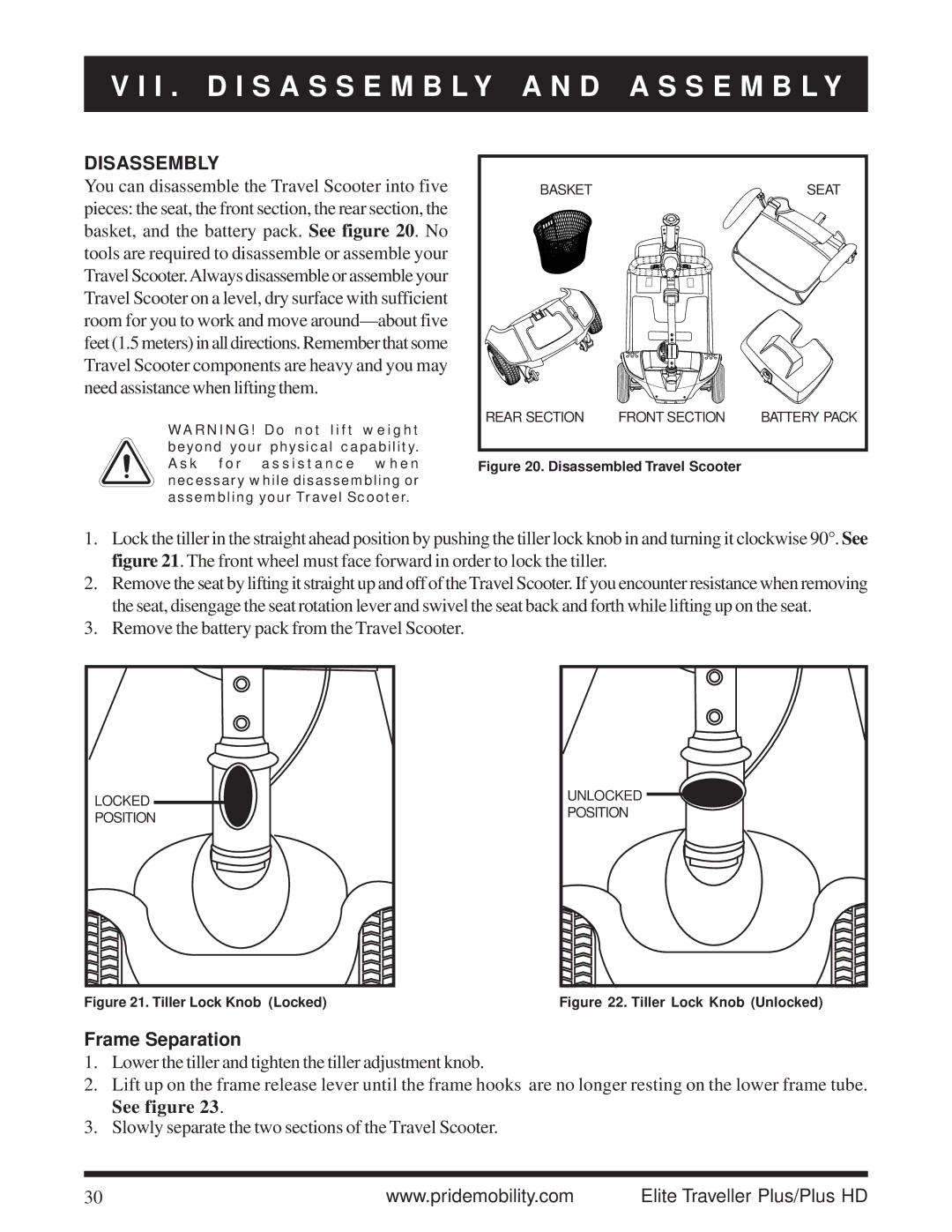 Pride Mobility Traveller Plus HD manual I . D I S a S S E M B L Y a N D a S S E M B L Y, Disassembly 