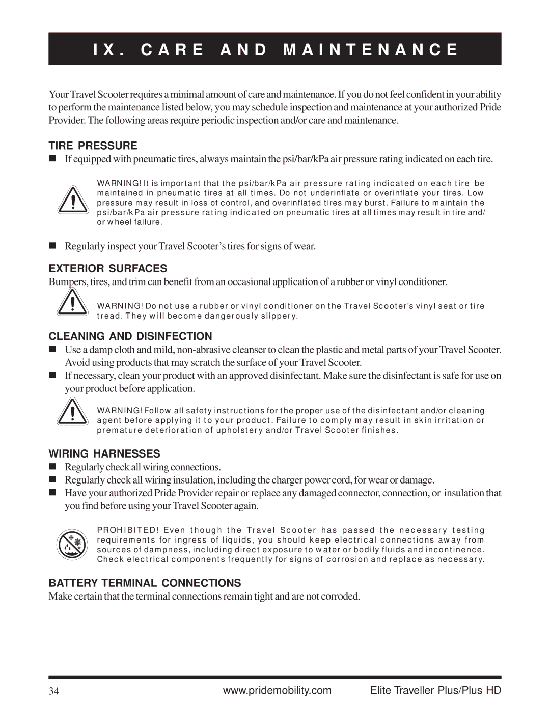 Pride Mobility Traveller Plus HD manual C a R E a N D M a I N T E N a N C E 