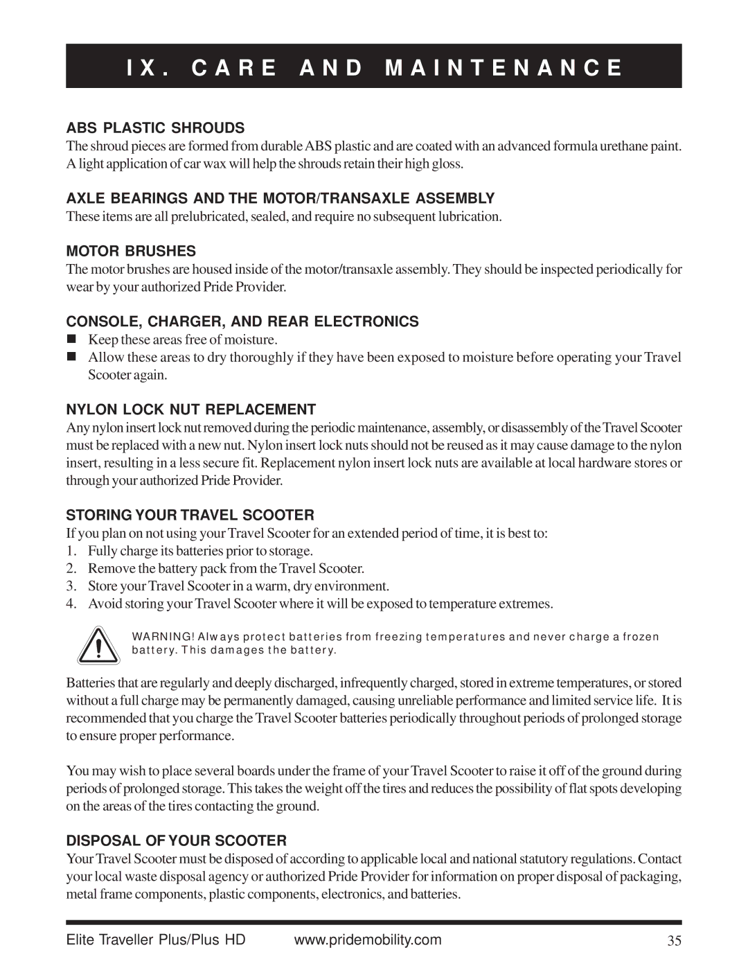Pride Mobility Traveller Plus HD manual ABS Plastic Shrouds, Axle Bearings and the MOTOR/TRANSAXLE Assembly, Motor Brushes 
