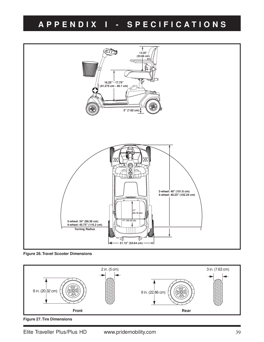 Pride Mobility Traveller Plus HD manual Travel Scooter Dimensions 