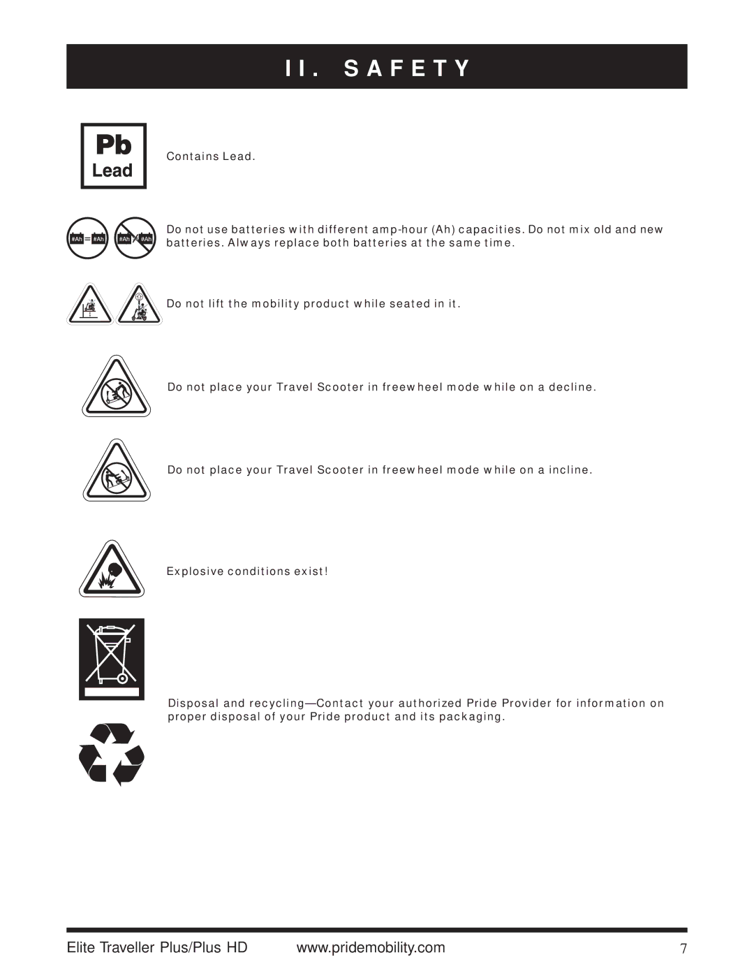 Pride Mobility Traveller Plus HD manual S a F E T Y 