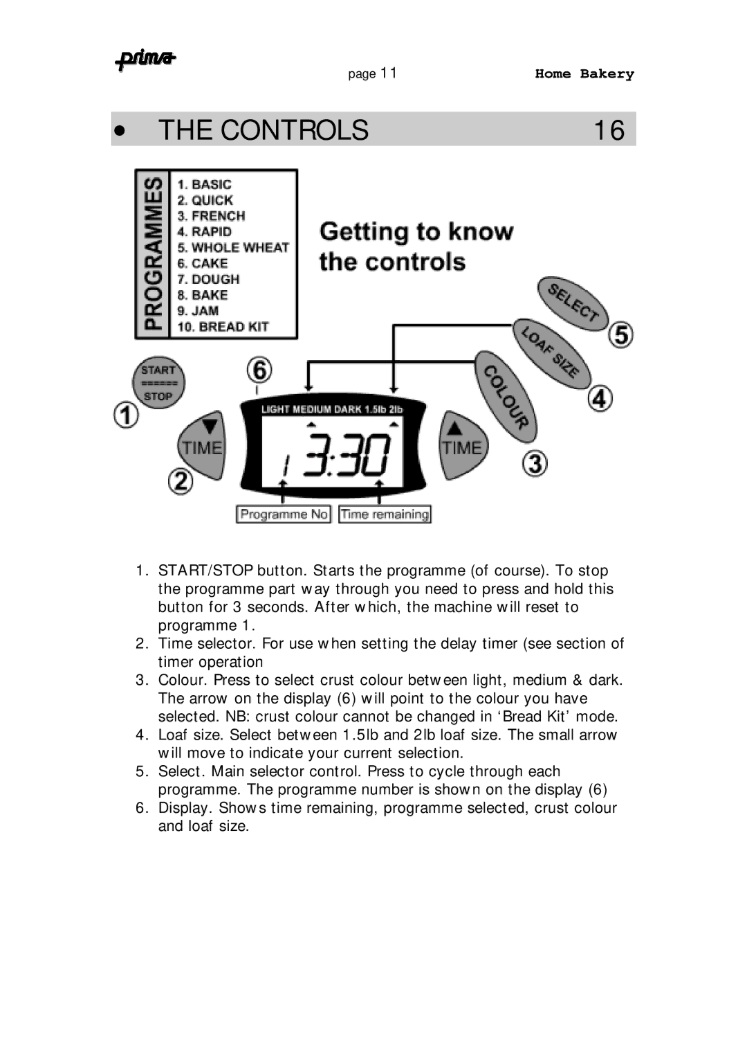 Prima ABM 7 instruction manual Controls 