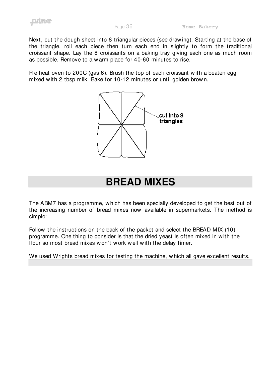 Prima ABM 7 instruction manual Bread Mixes 